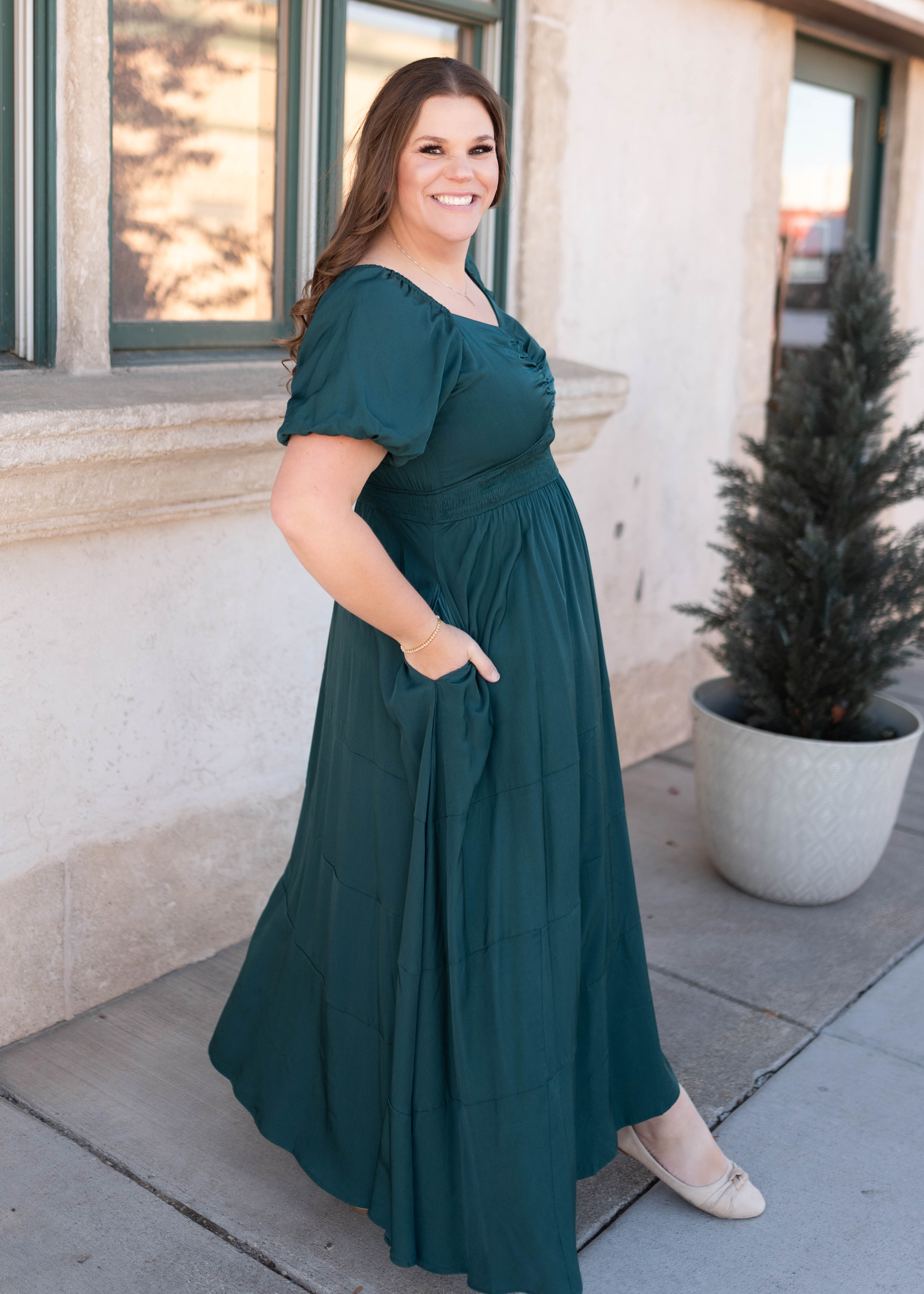 Elena Green Smocked Dress