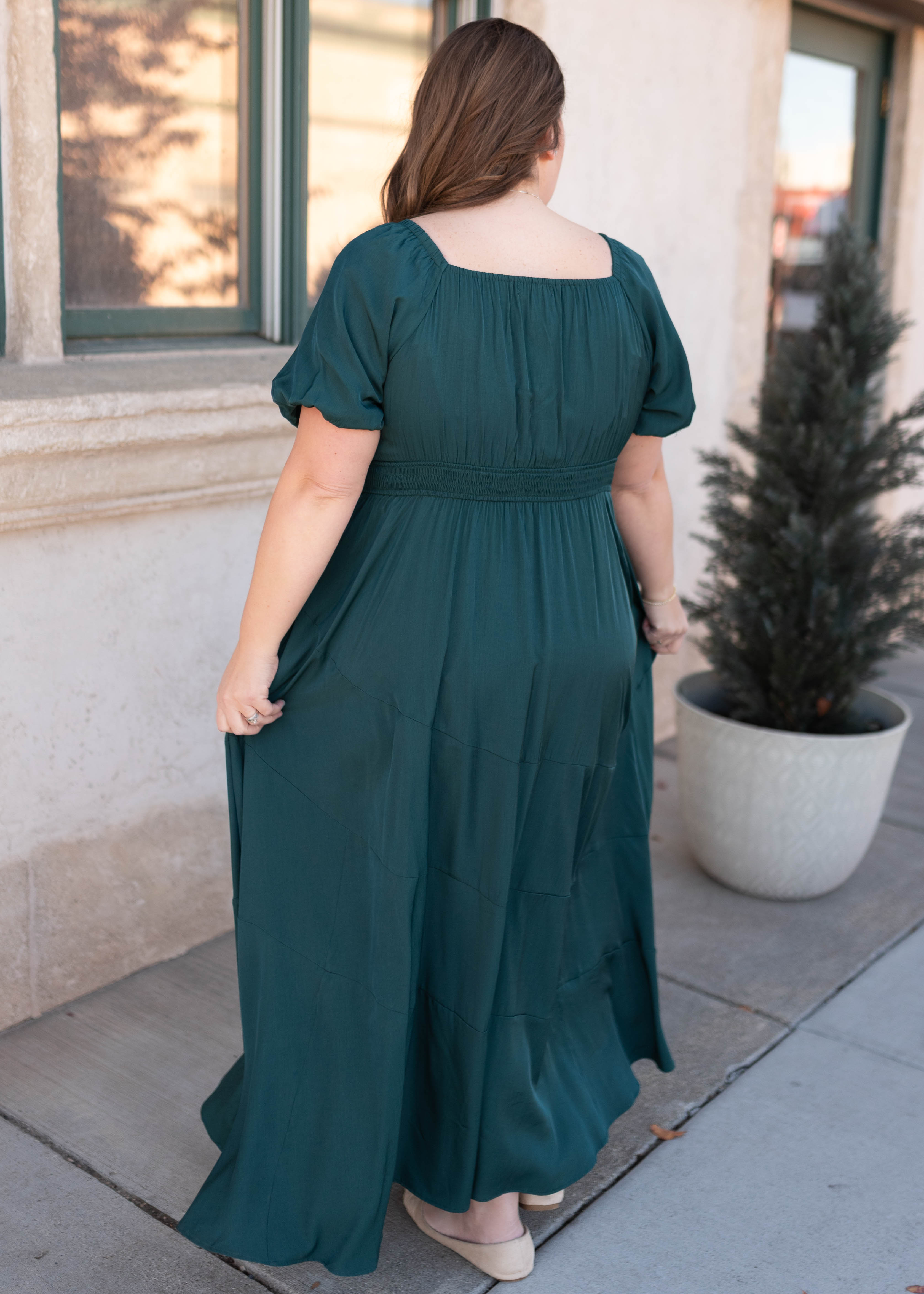 Elena Green Smocked Dress