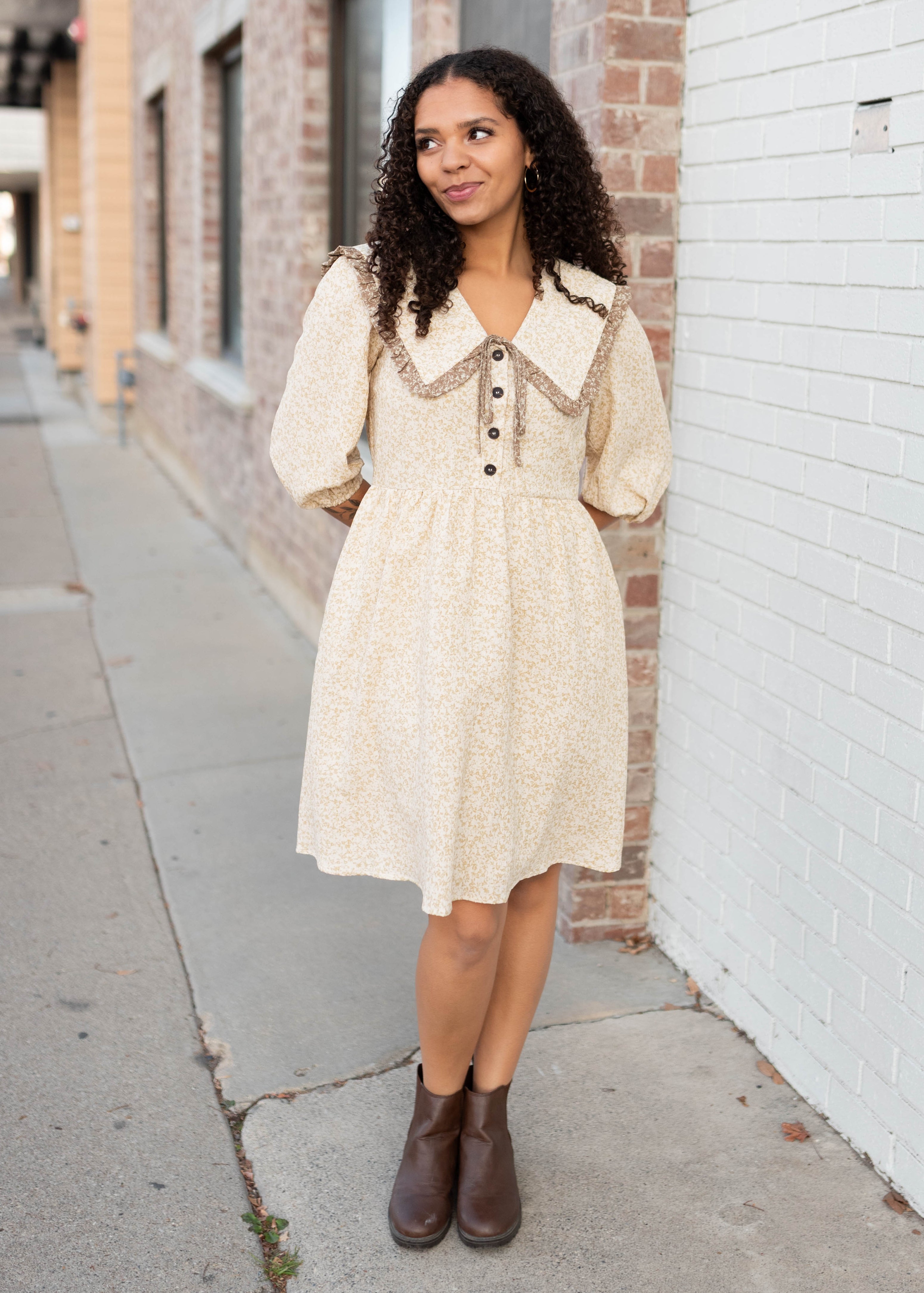 Elise Taupe Floral Dress
