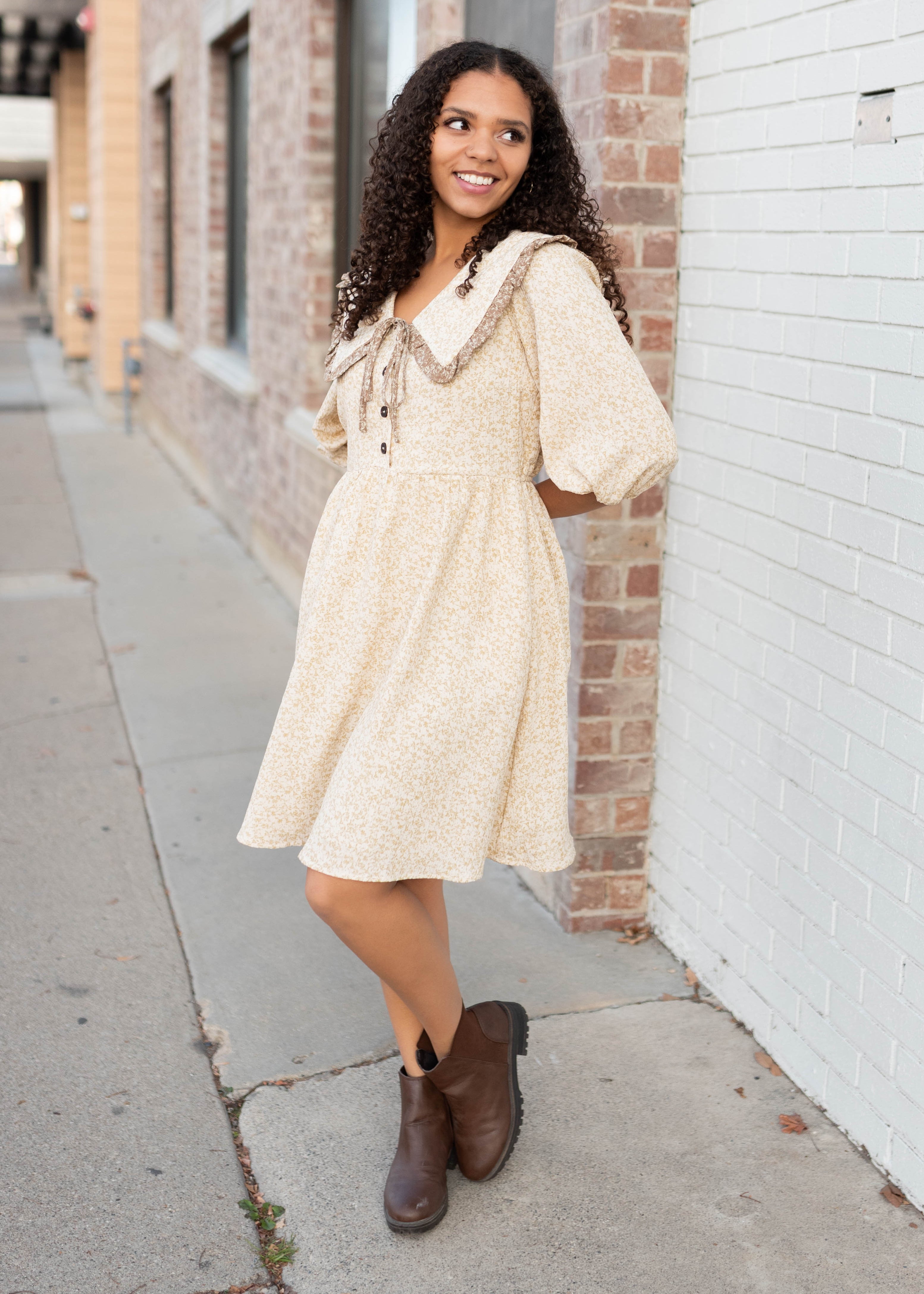 Elise Taupe Floral Dress