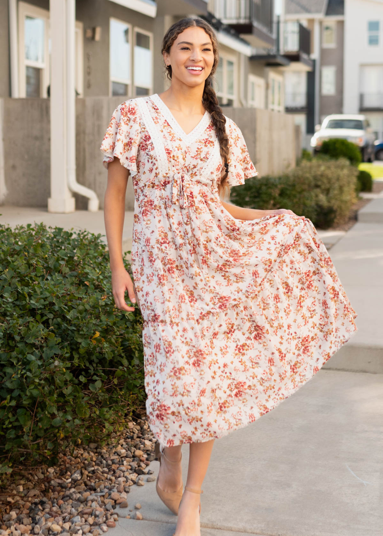 Ella Cream Floral Tiered Dress