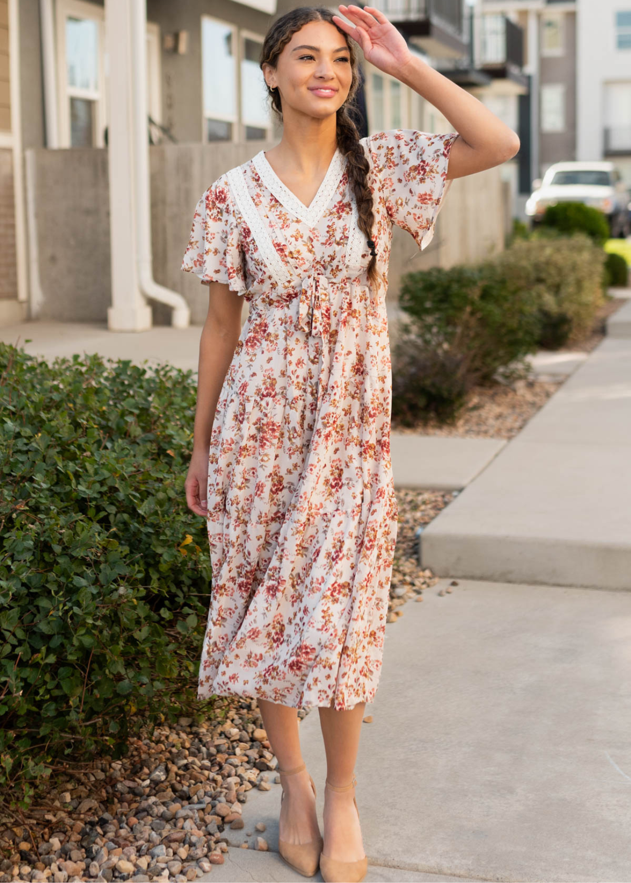 Ella Cream Floral Tiered Dress
