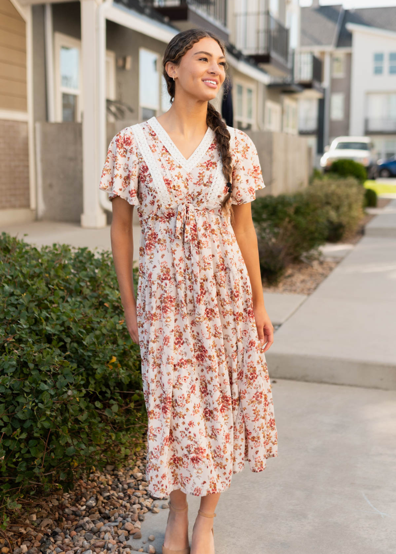 Ella Cream Floral Tiered Dress