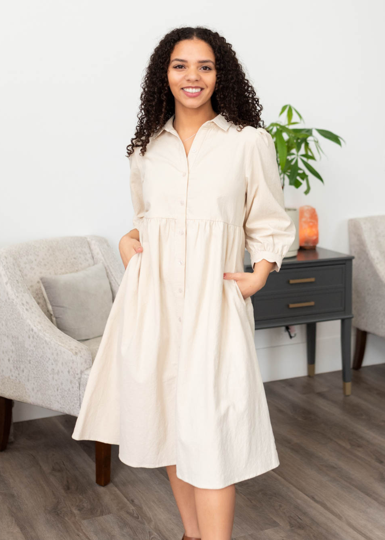 Ellen Beige Button Down Dress