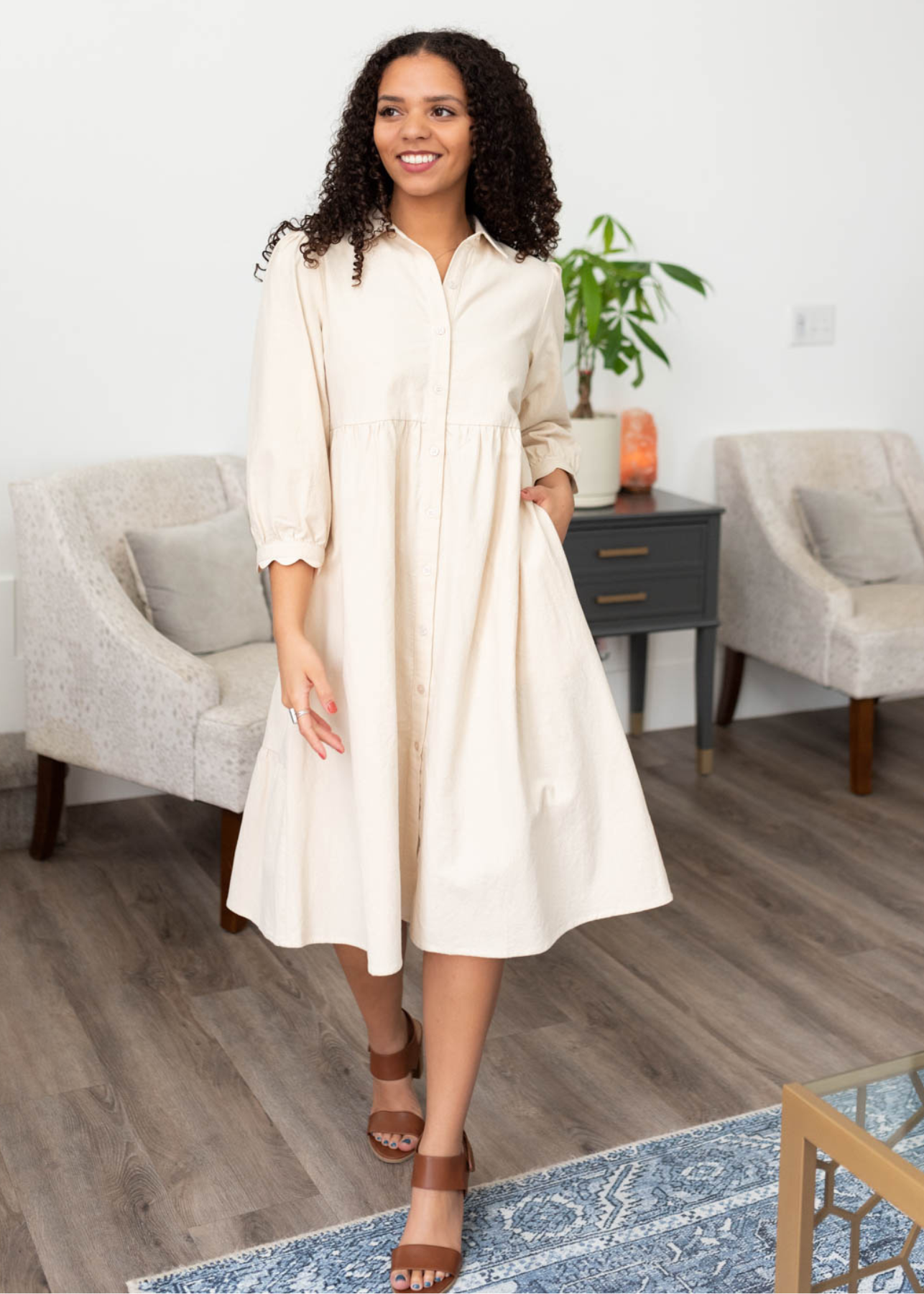 Ellen Beige Button Down Dress