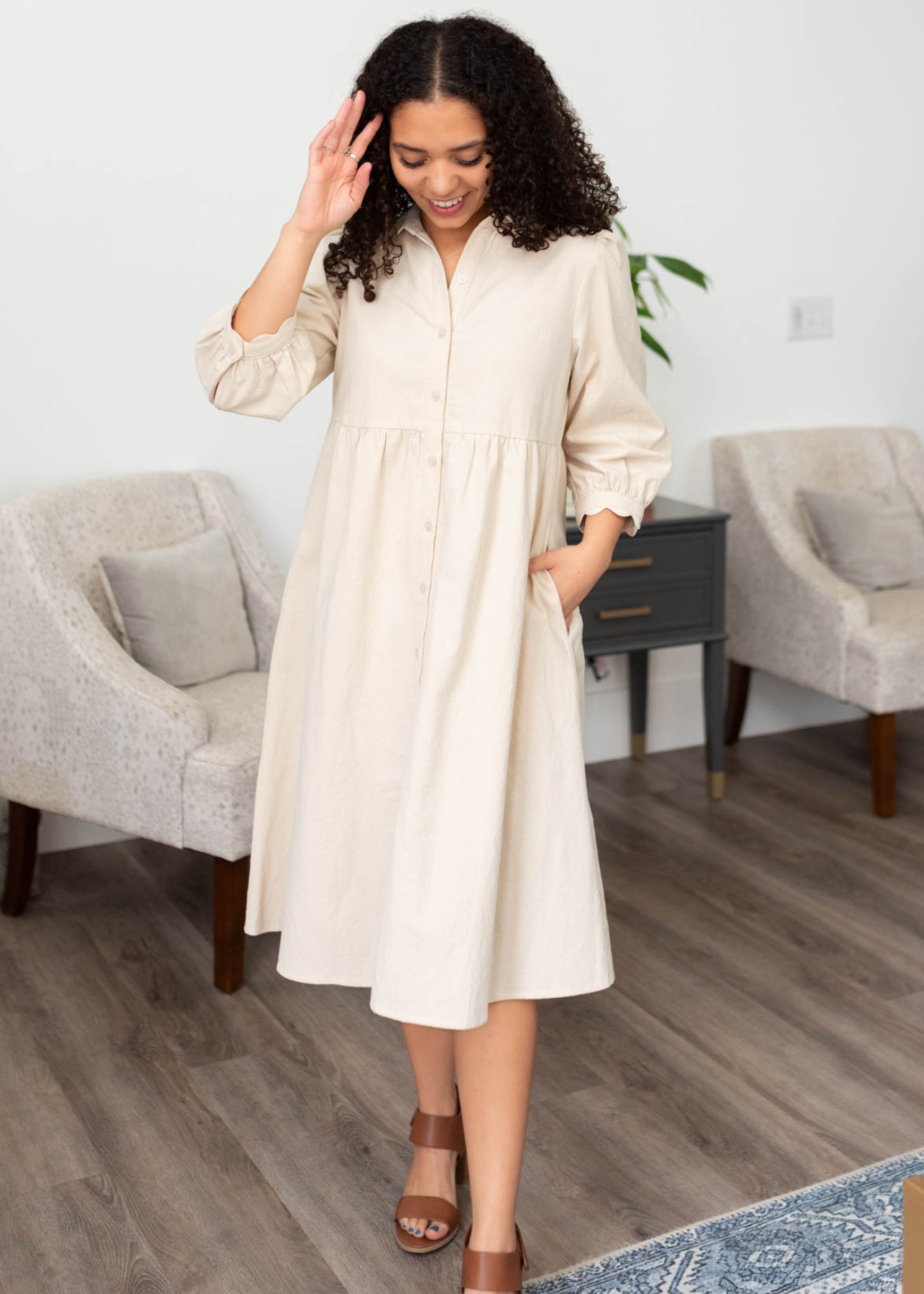 Ellen Beige Button Down Dress