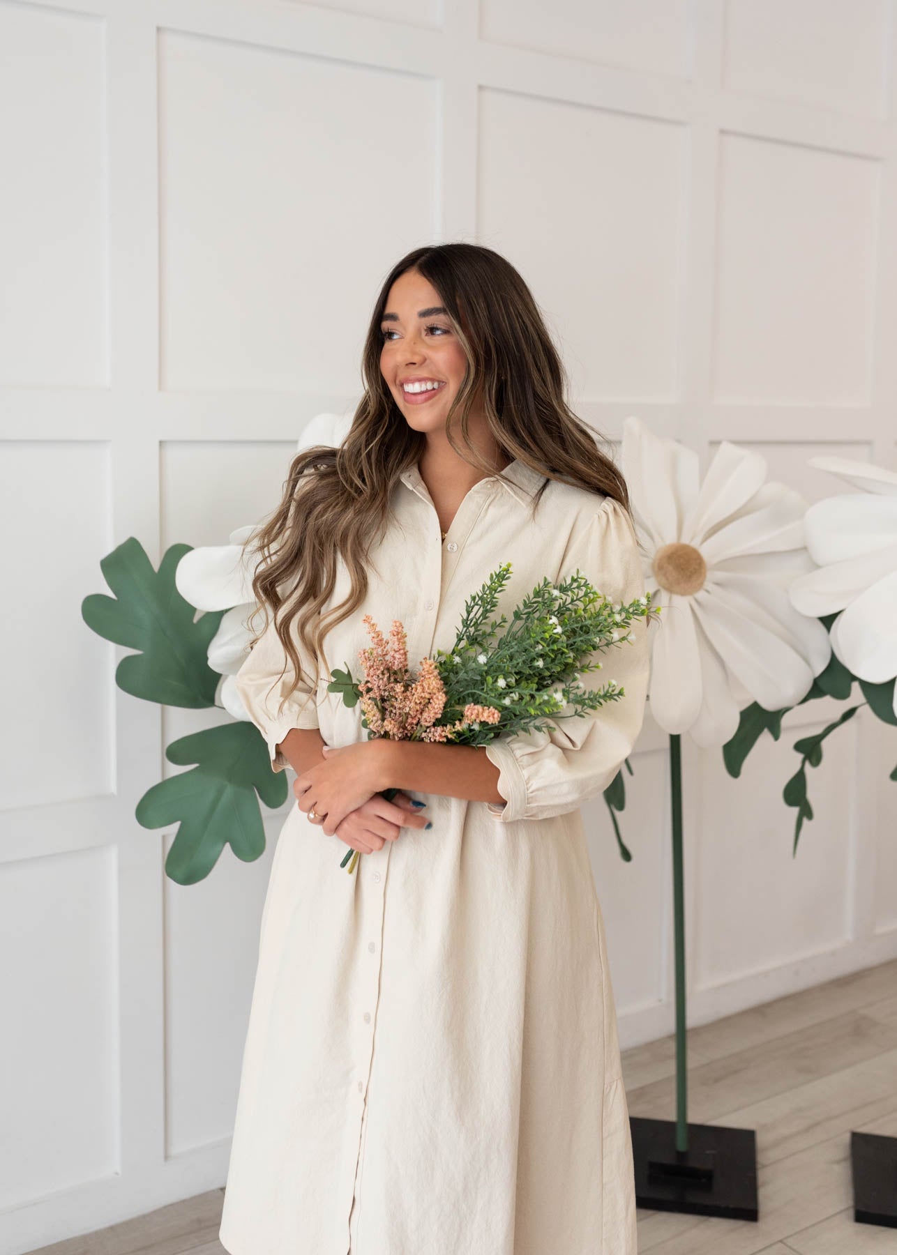 Ellen Beige Button Down Dress