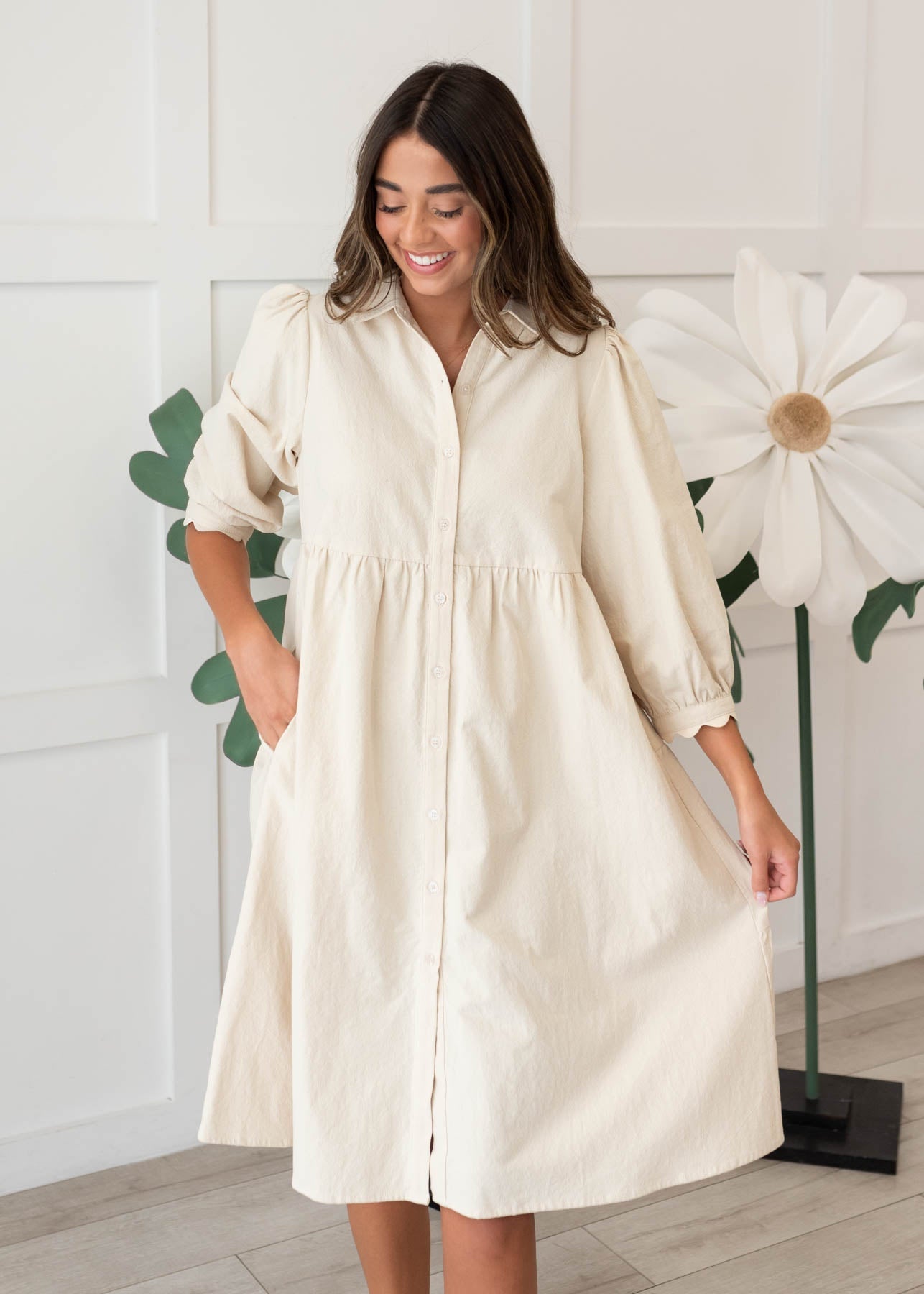 Ellen Beige Button Down Dress