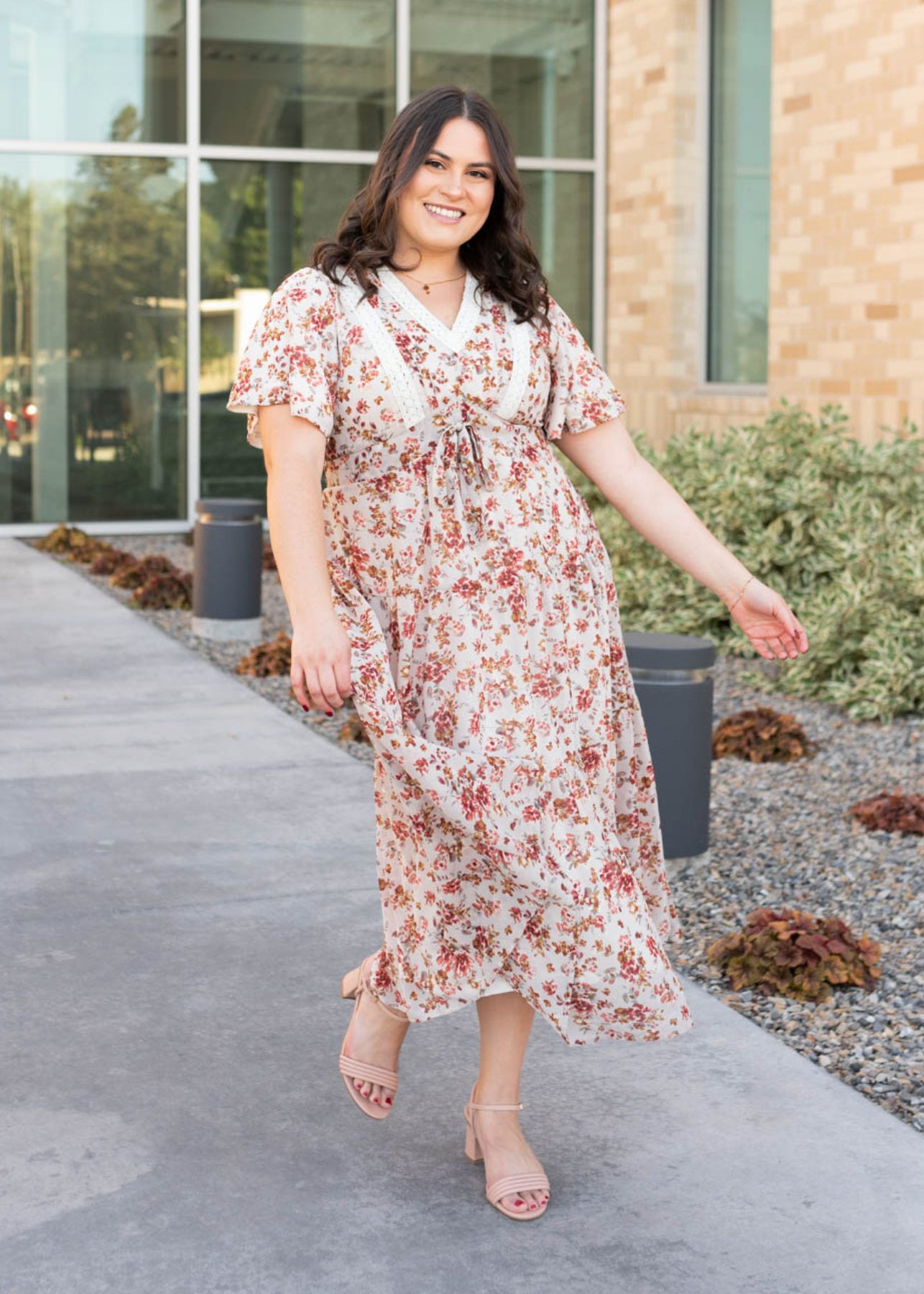 Ella Cream Floral Tiered Dress