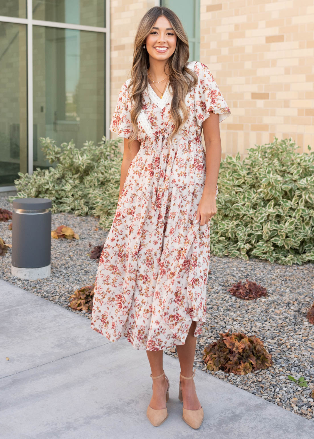 Ella Cream Floral Tiered Dress