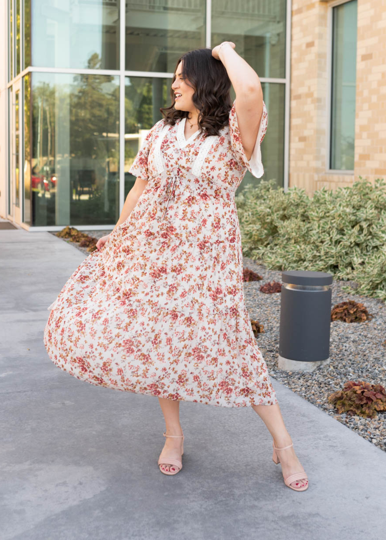 Ella Cream Floral Tiered Dress
