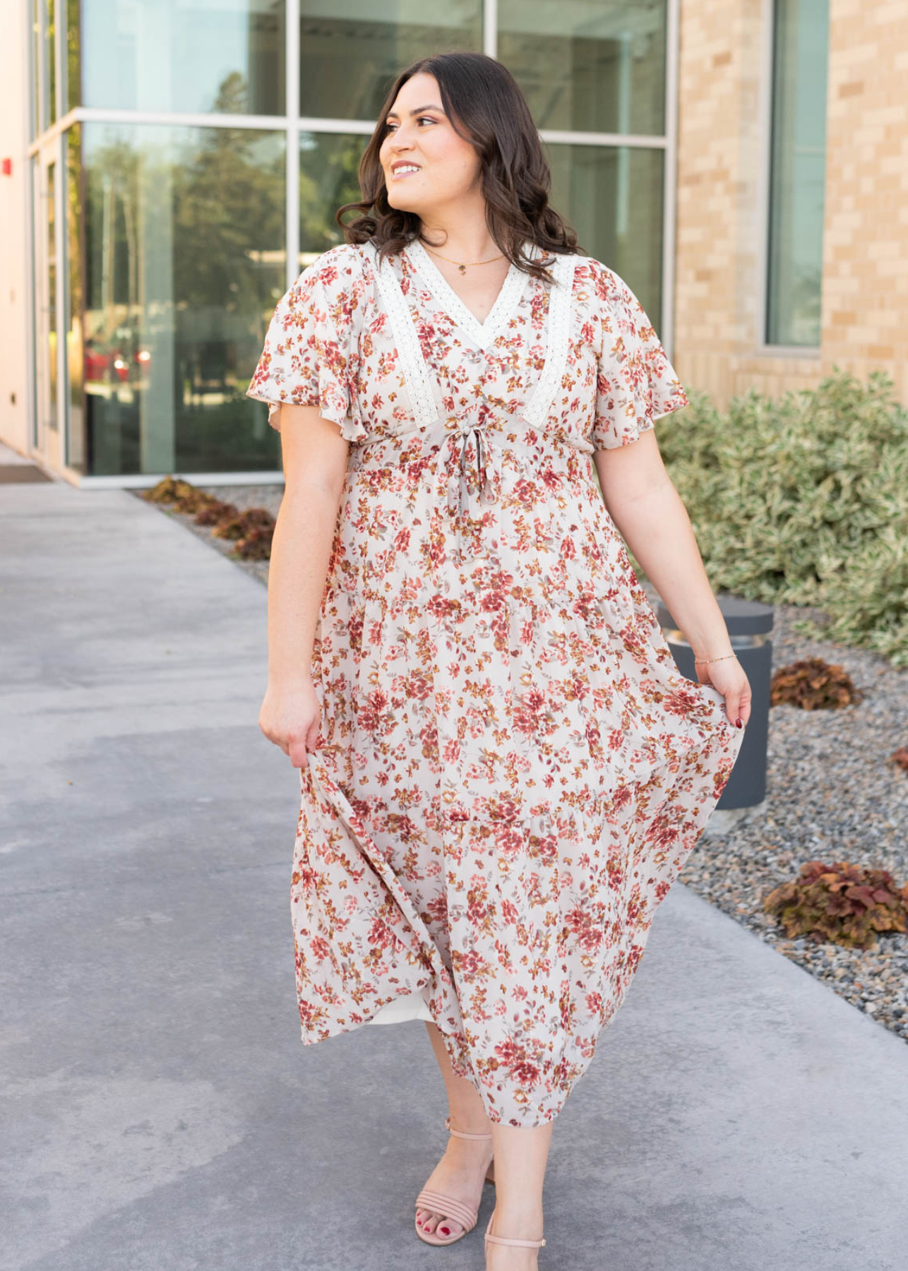 Ella Cream Floral Tiered Dress