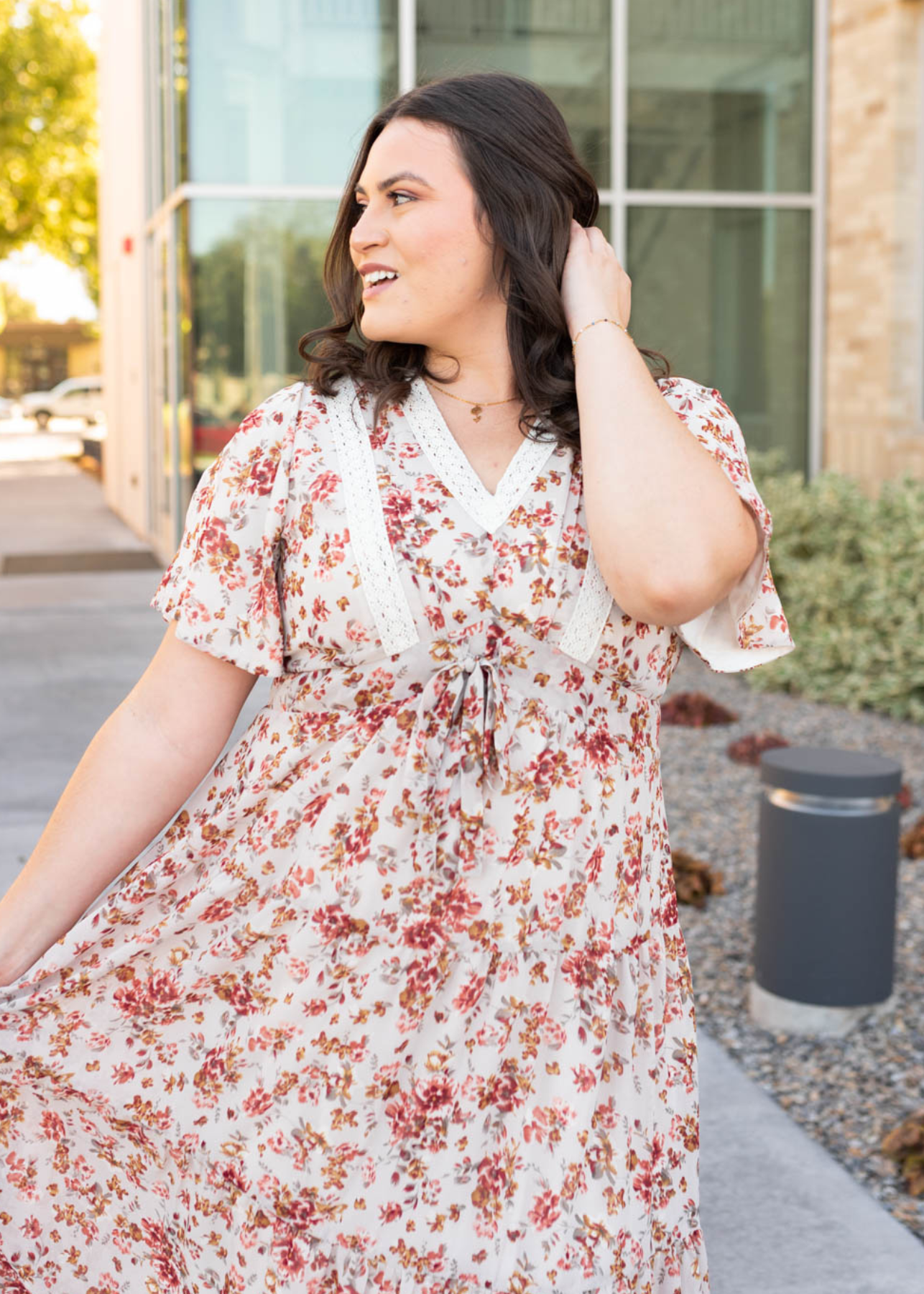 Ella Cream Floral Tiered Dress