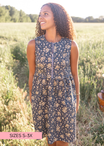 Emery Navy Floral Denim Dress
