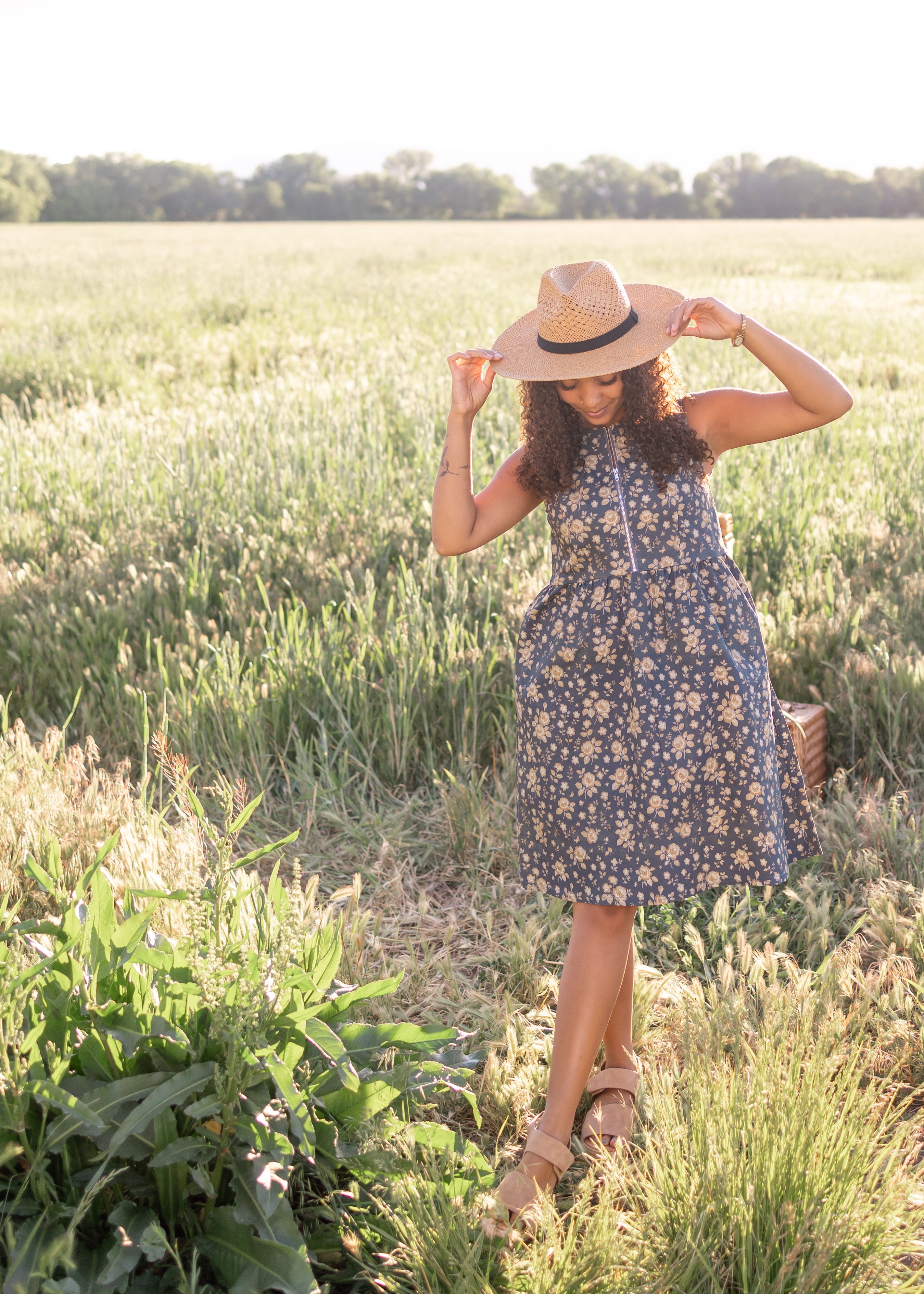Emery Navy Floral Denim Dress