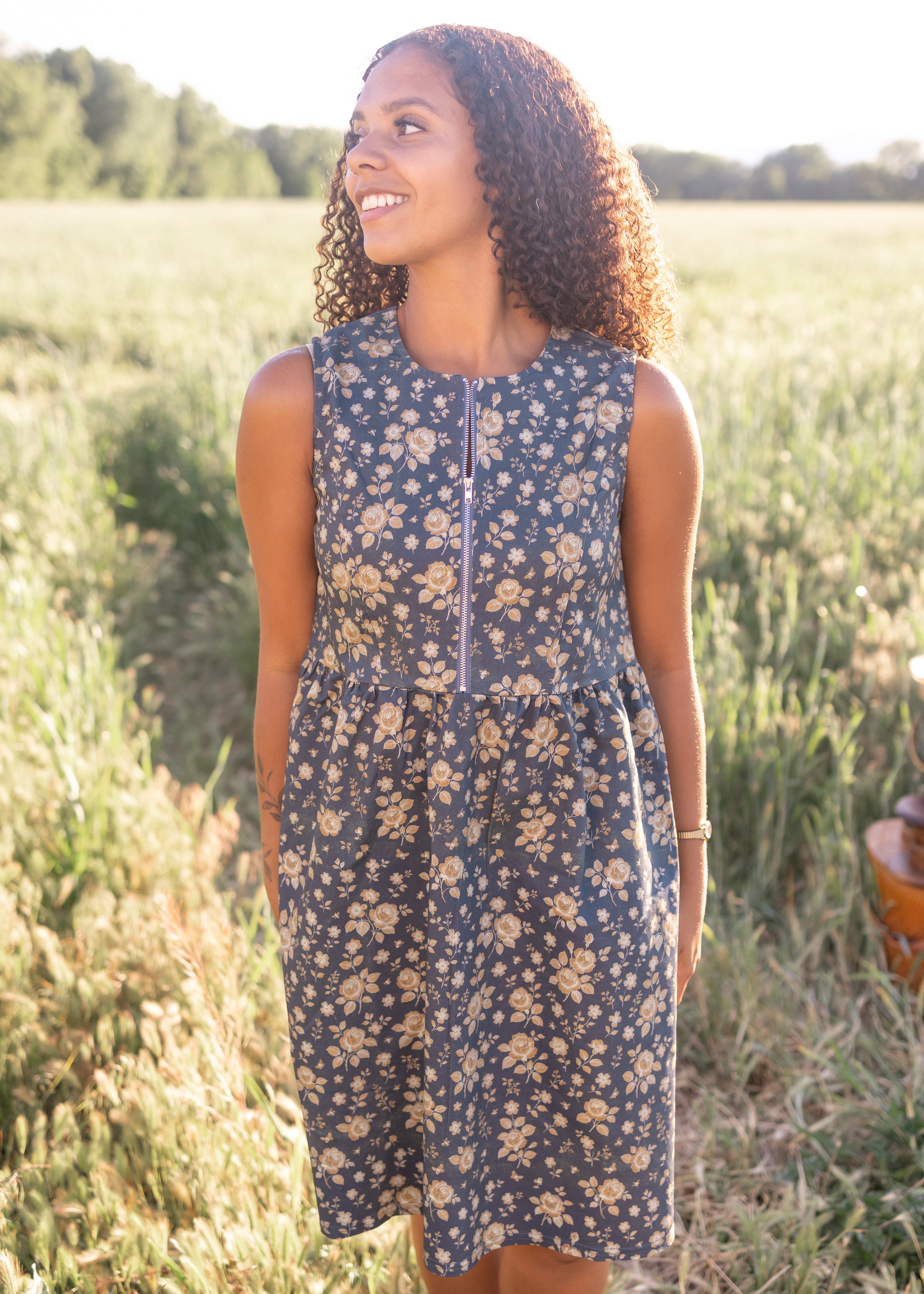 Emery Navy Floral Denim Dress