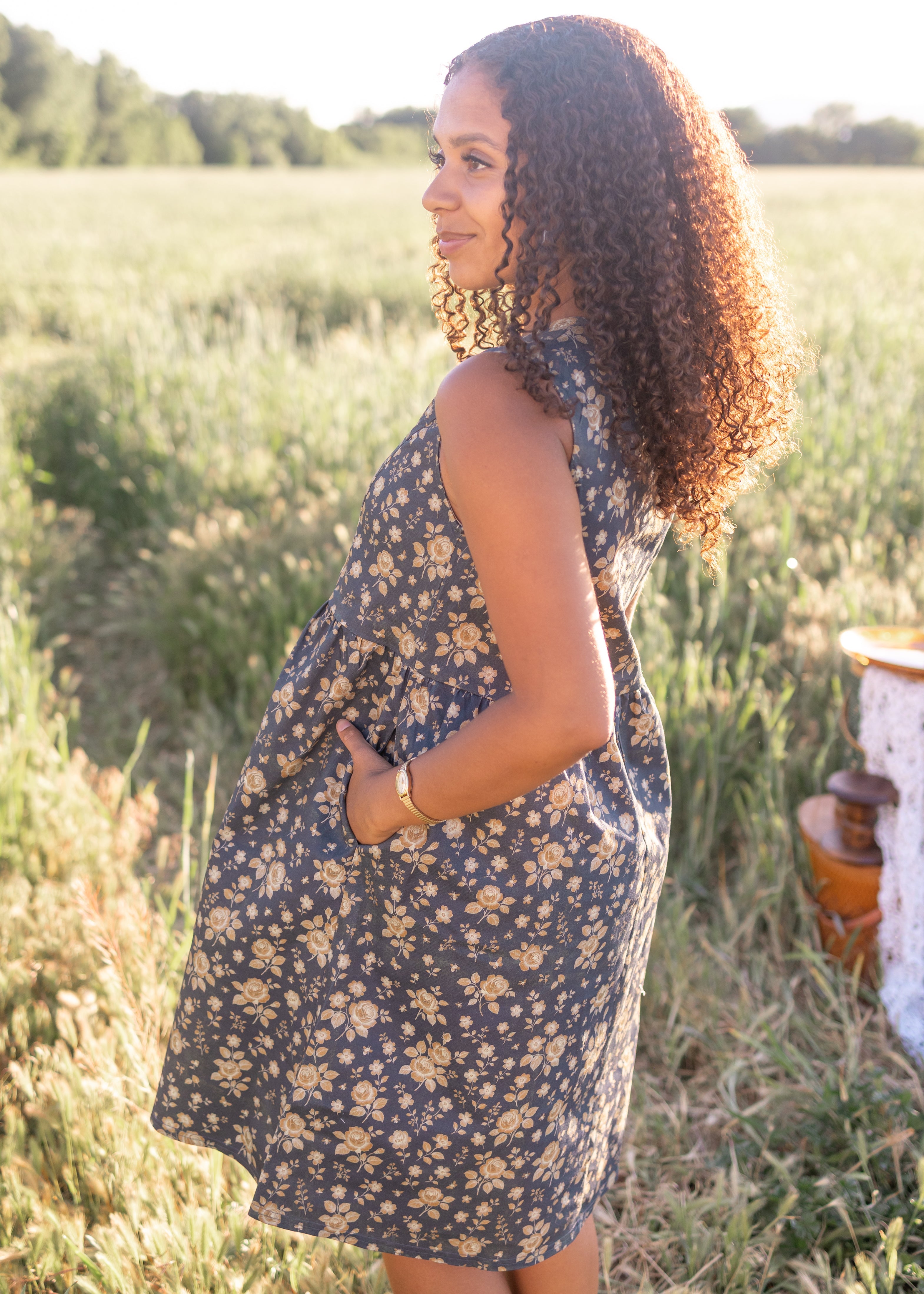 Emery Navy Floral Denim Dress