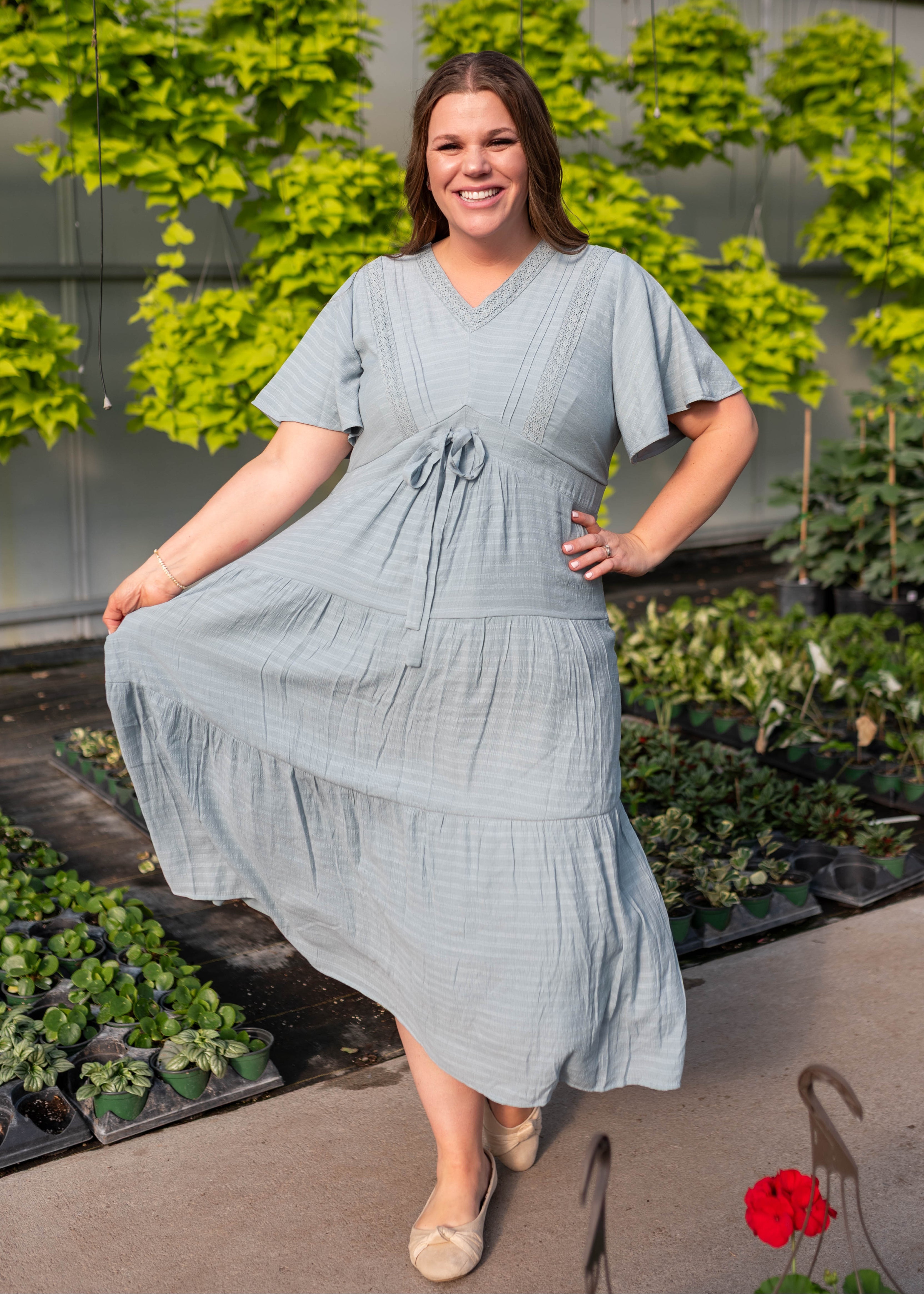 Emilee Dusty Blue Textured Tiered Dress