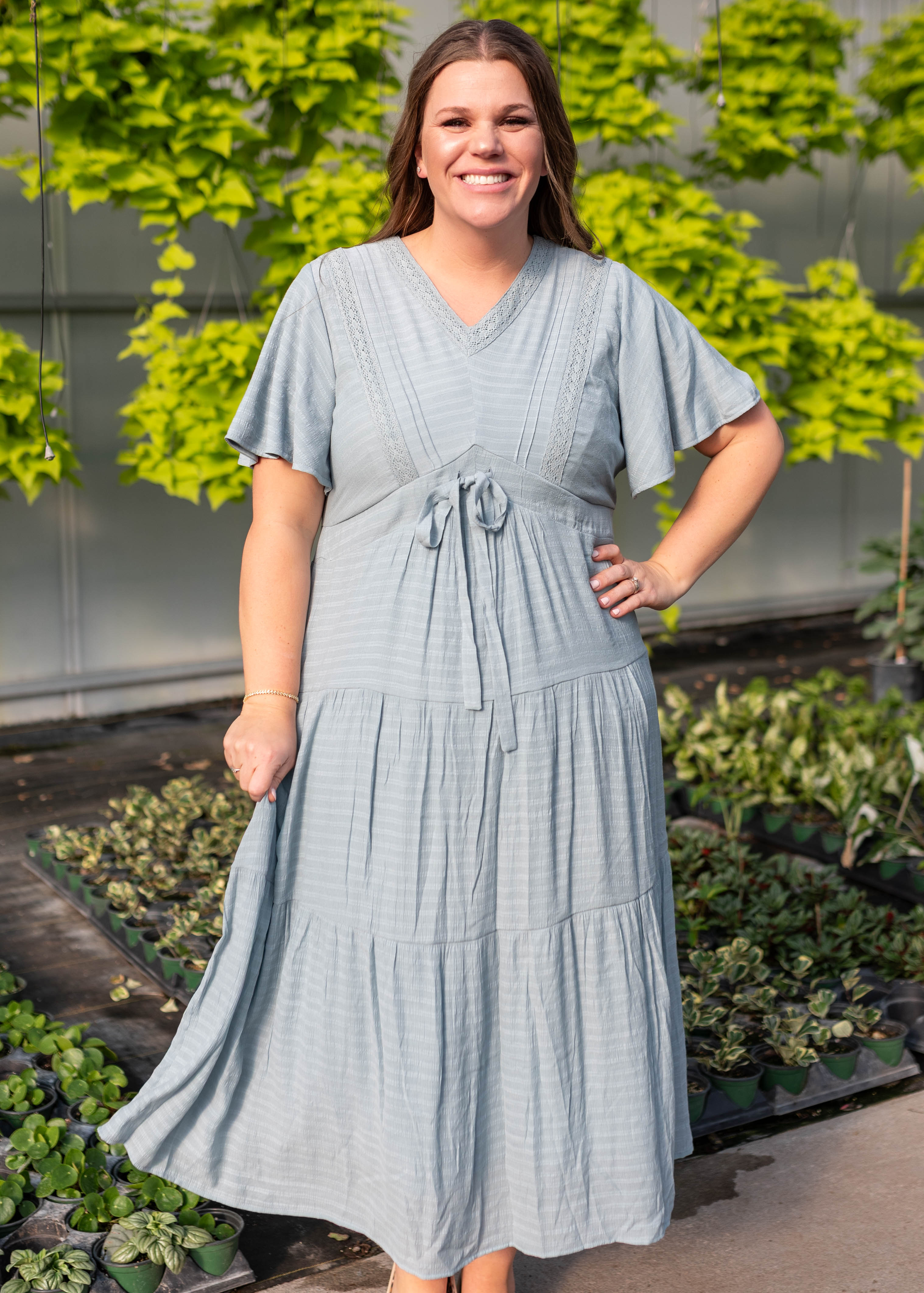 Emilee Dusty Blue Textured Tiered Dress