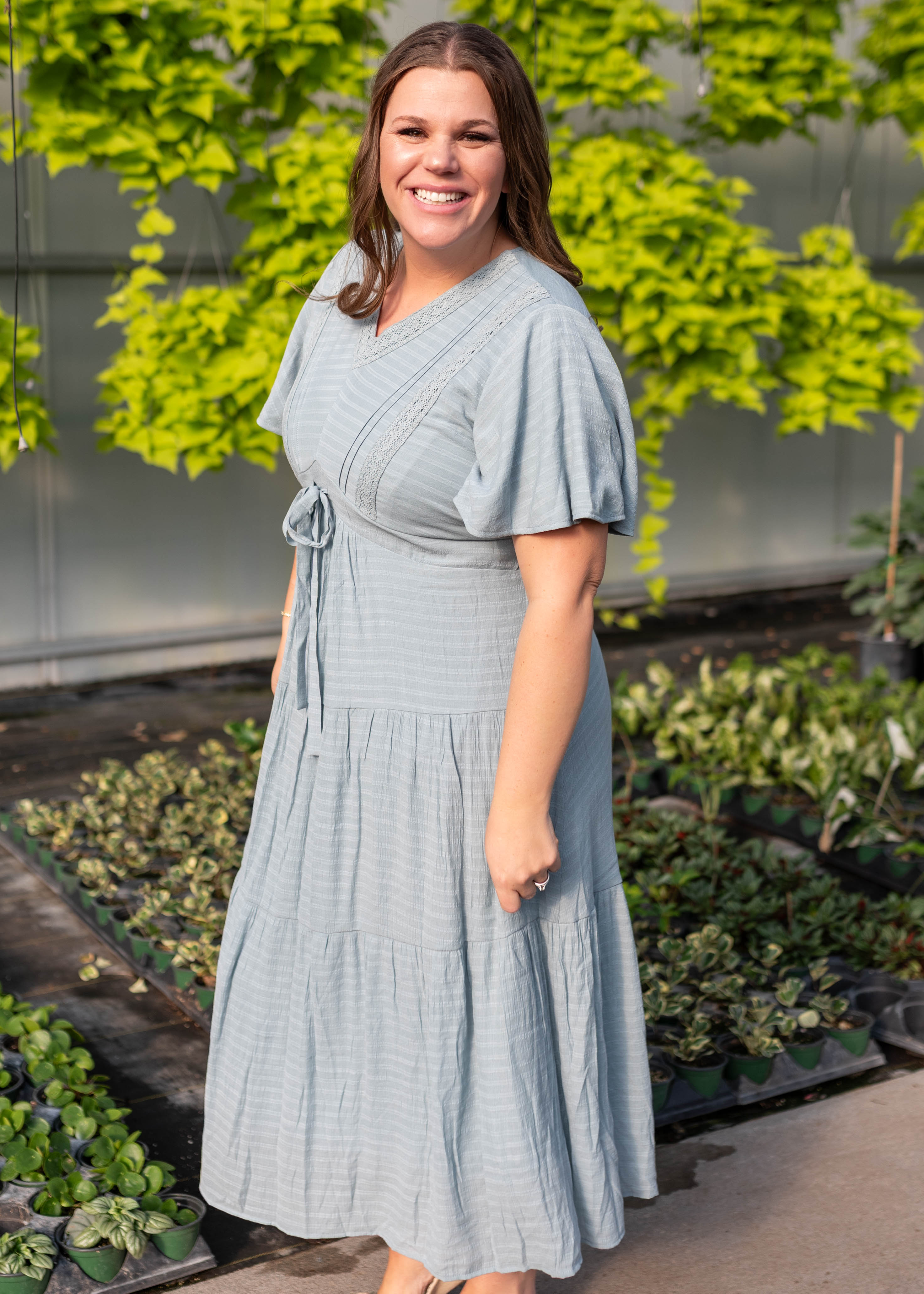 Emilee Dusty Blue Textured Tiered Dress