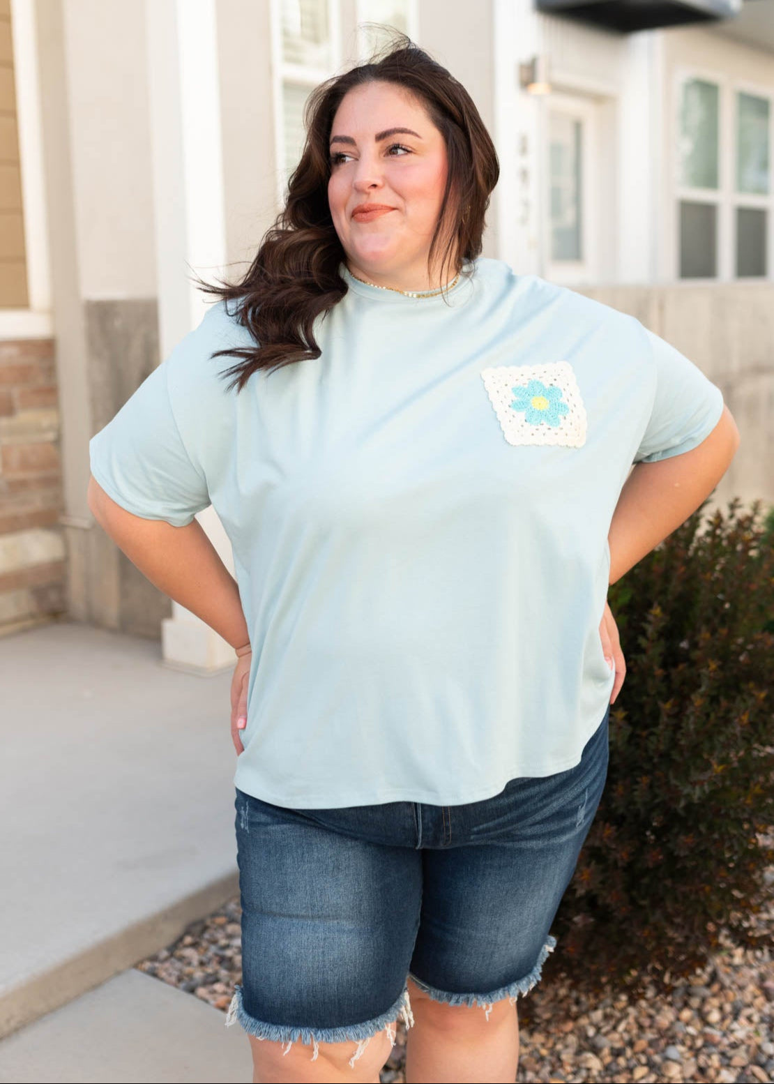 Emily Pale Aqua Patch Tee