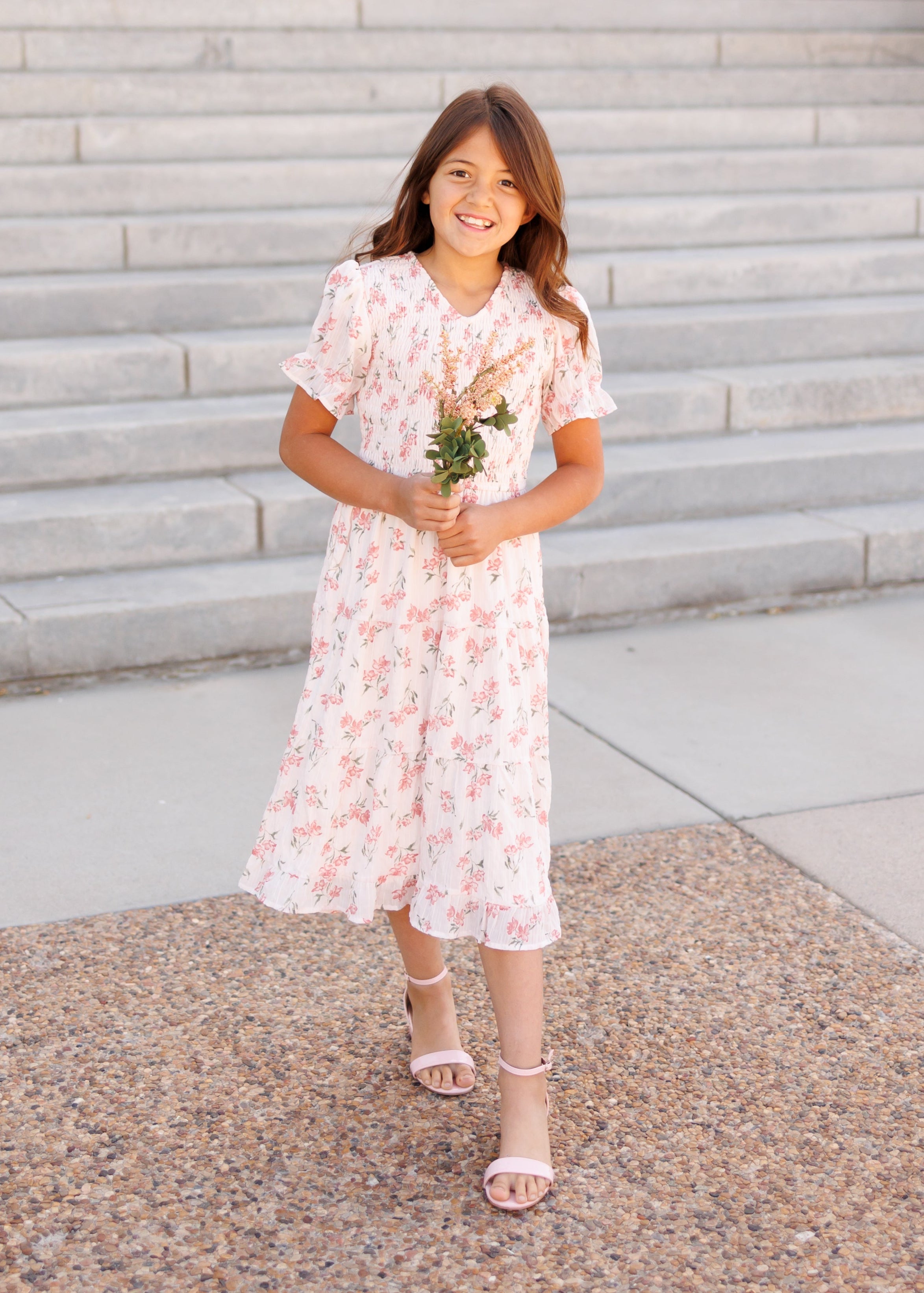 Emmie Pink Floral Tiered Little Girl Dress