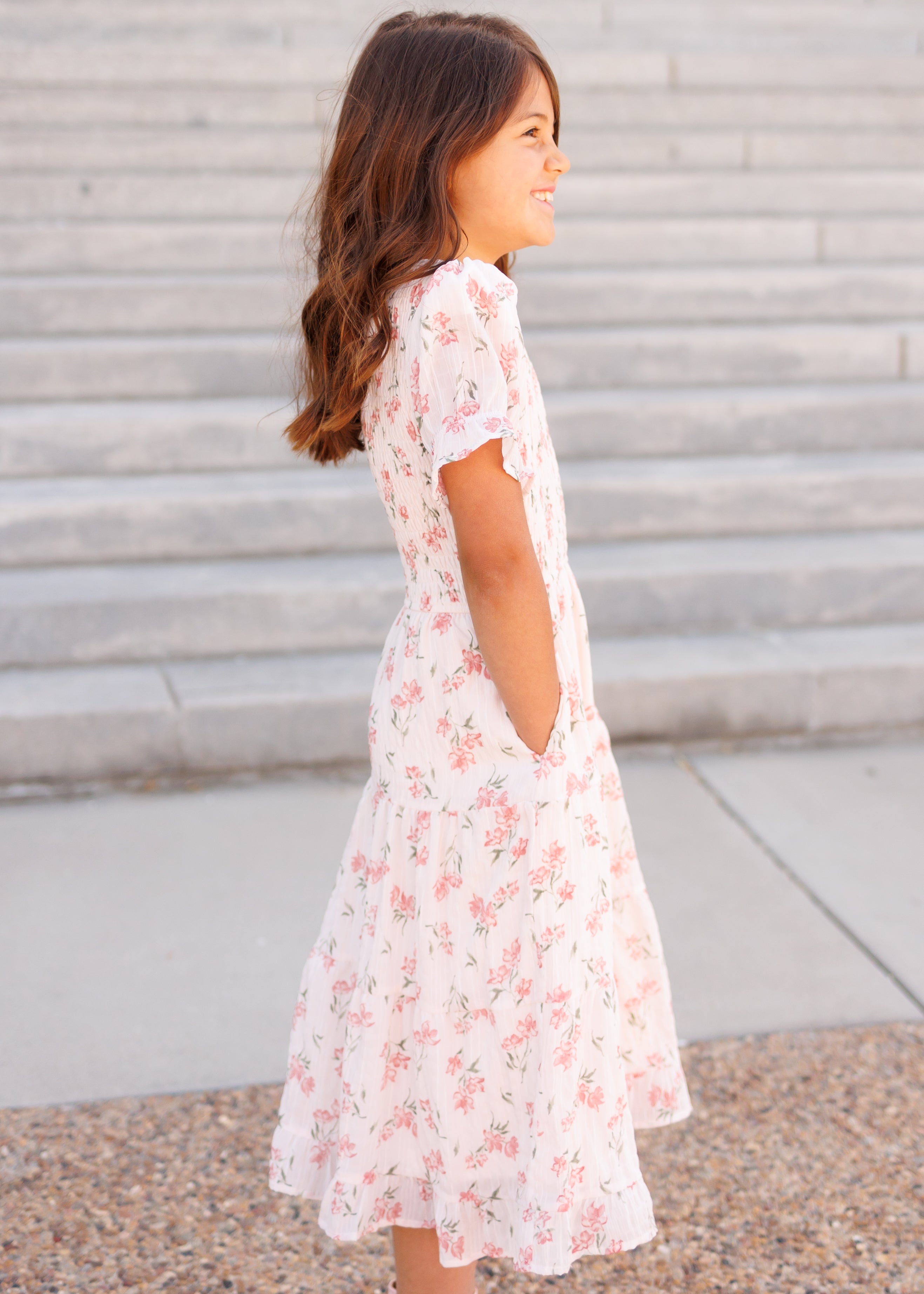 Emmie Pink Floral Tiered Little Girl Dress