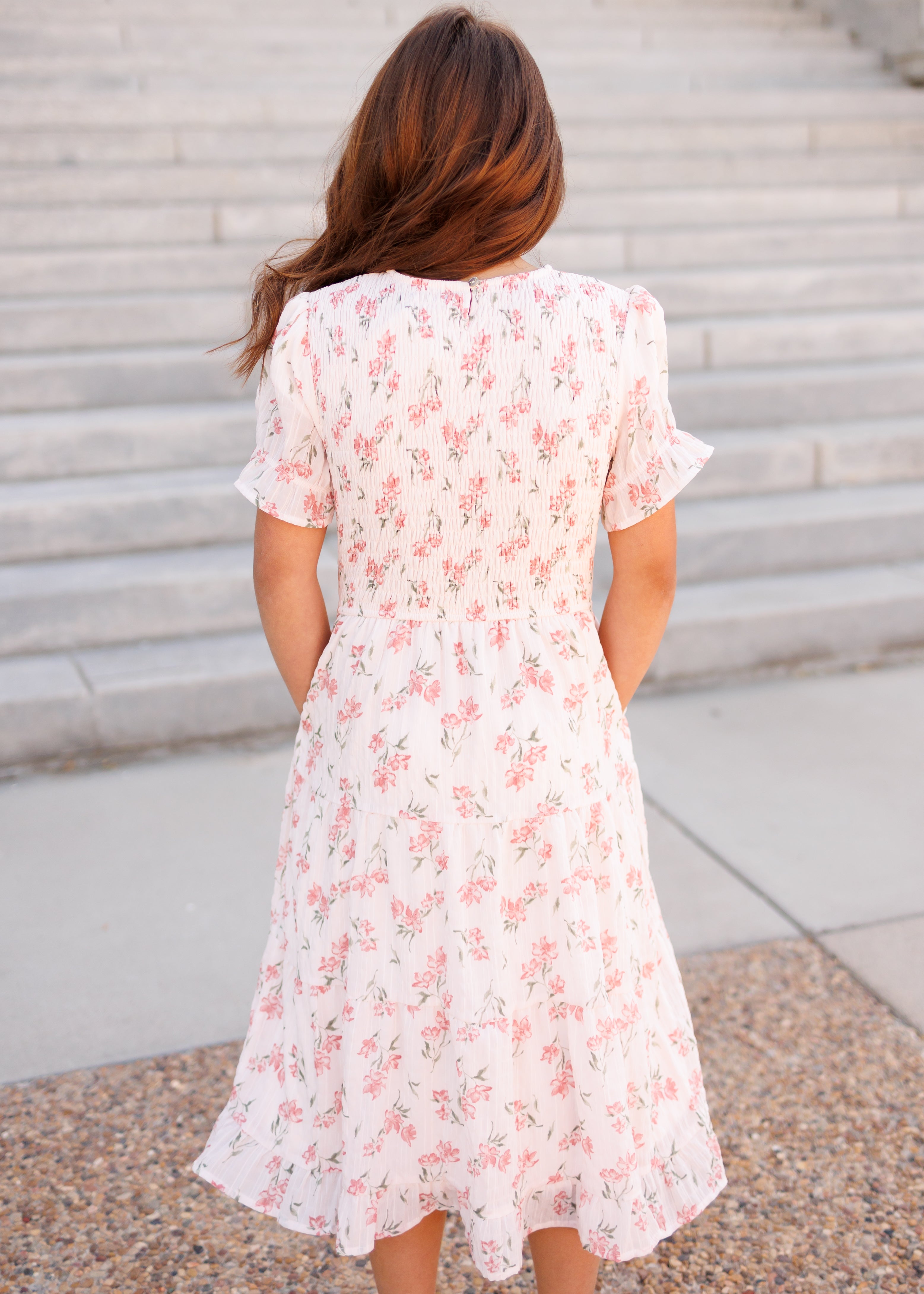 Emmie Pink Floral Tiered Little Girl Dress