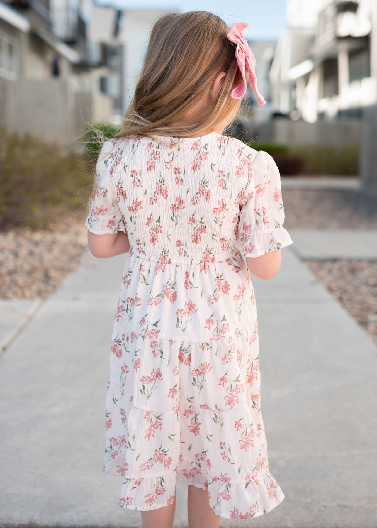 Emmie Pink Floral Tiered Little Girl Dress