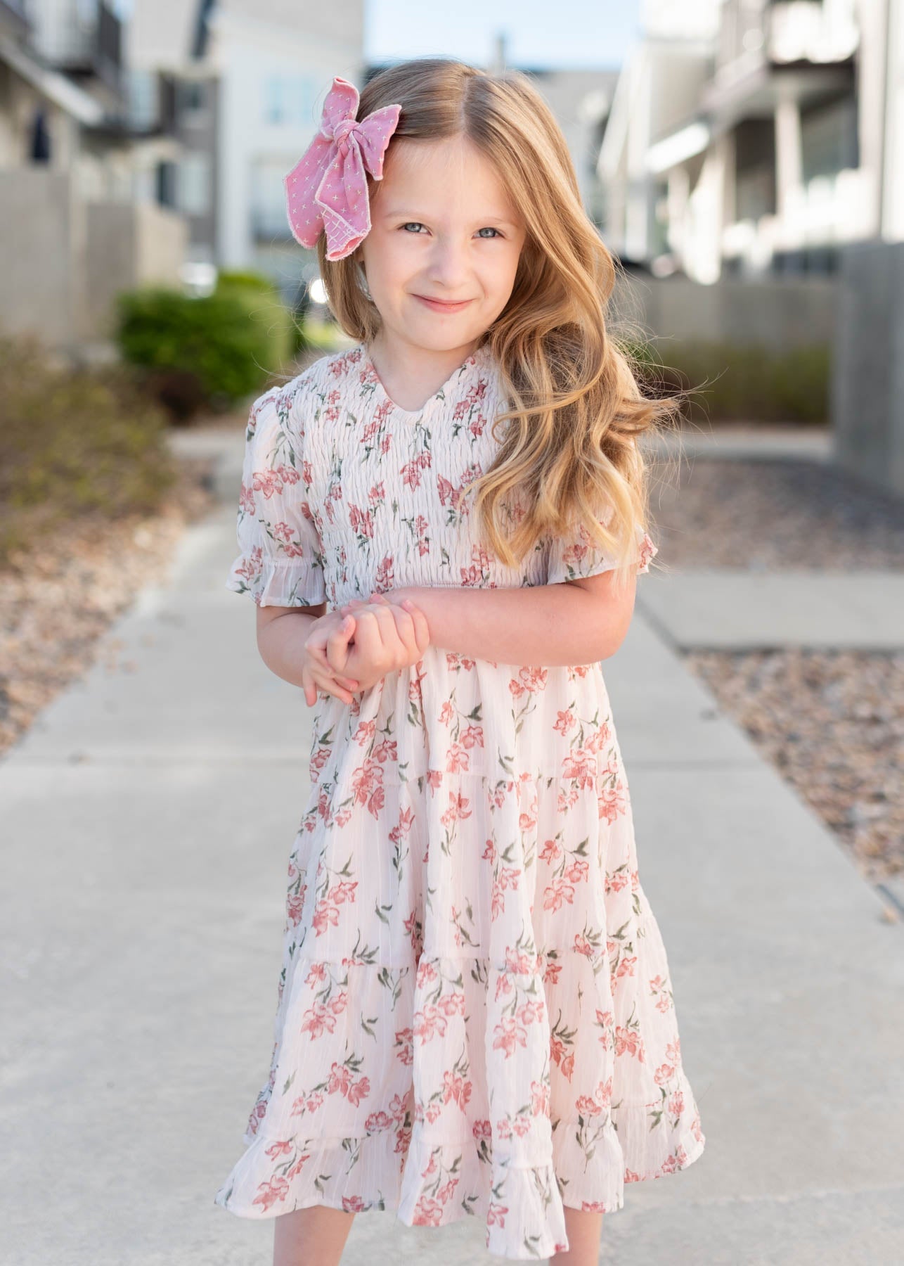 Emmie Pink Floral Tiered Little Girl Dress