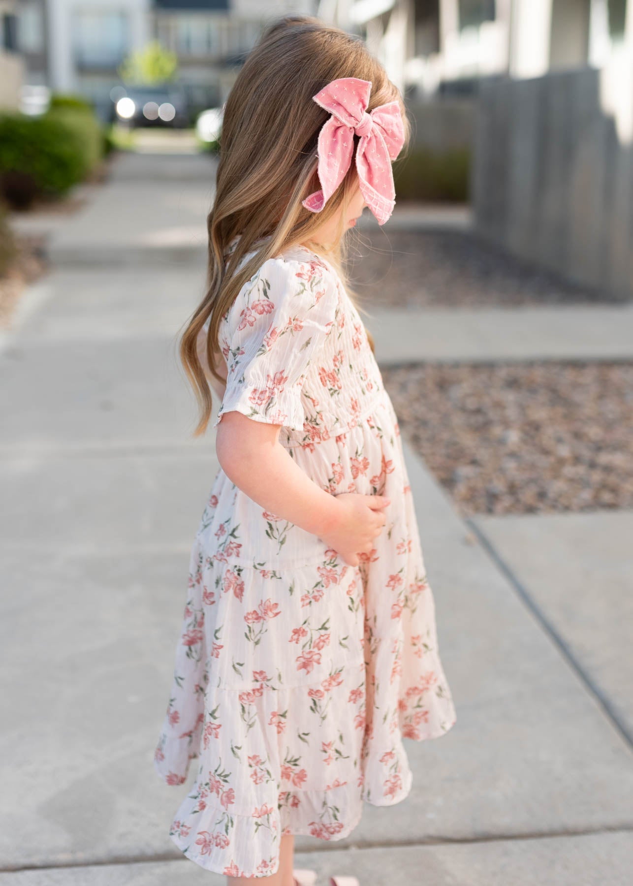 Emmie Pink Floral Tiered Little Girl Dress