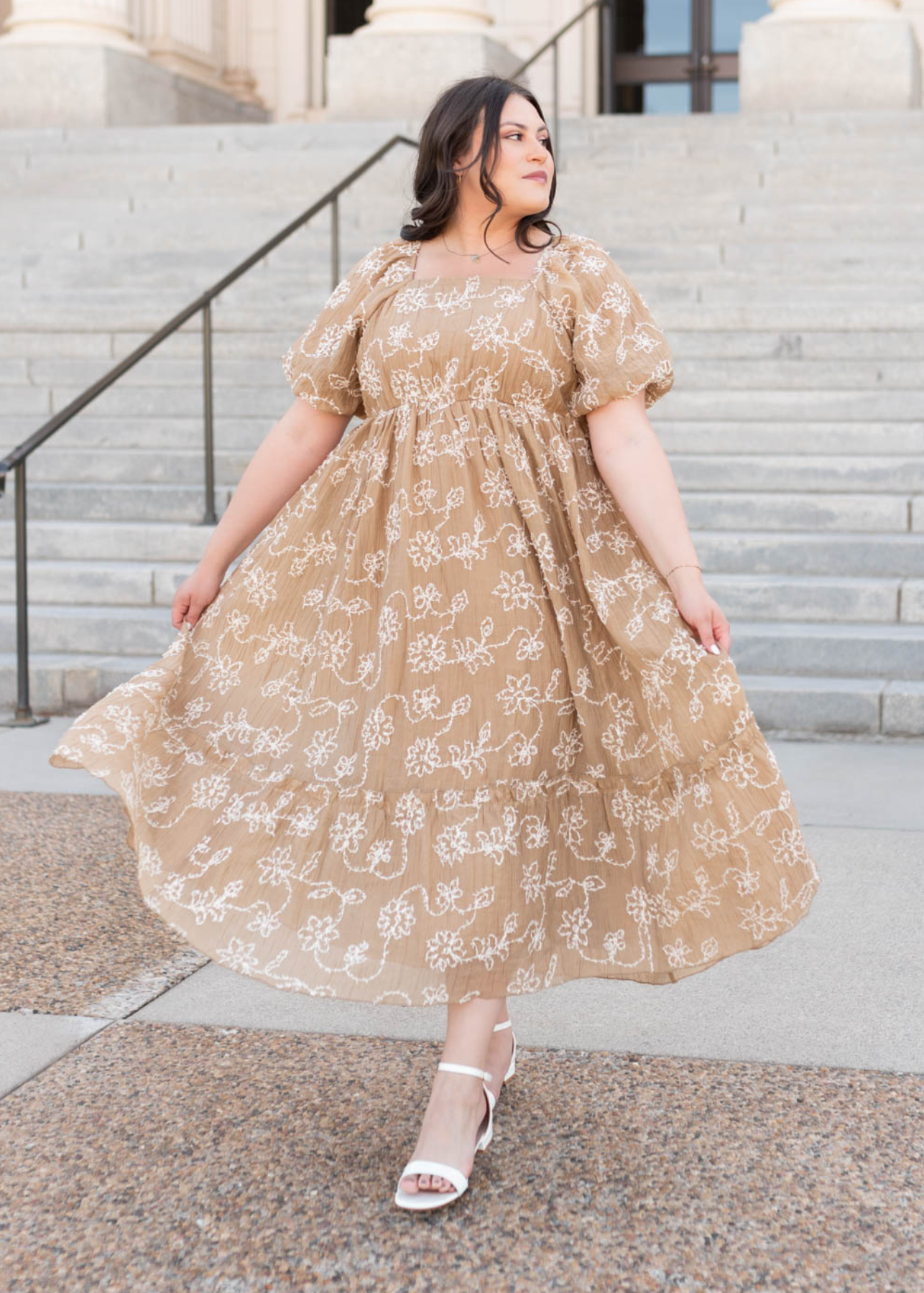 Esther Light Mocha Embroidered Dress