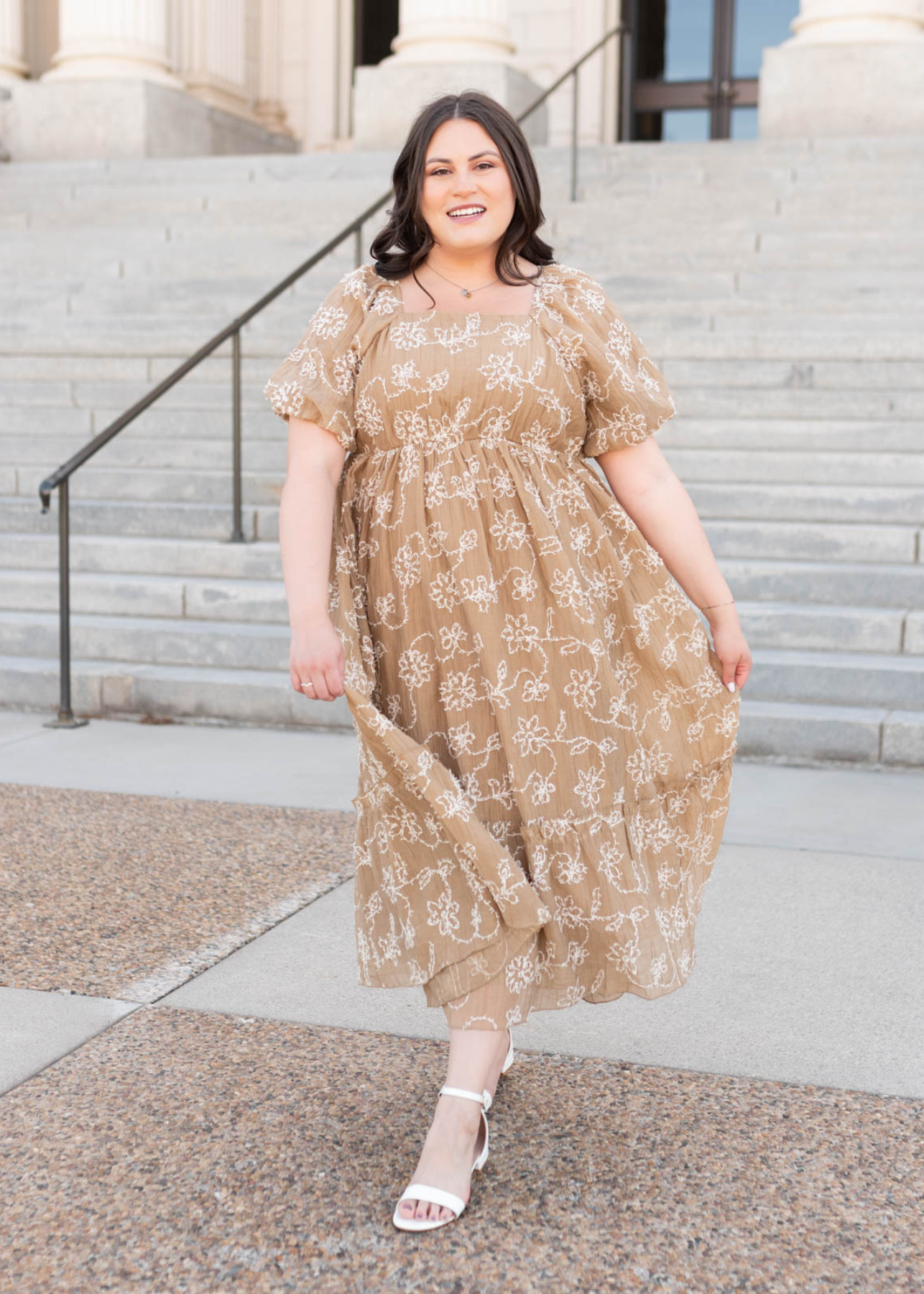Esther Light Mocha Embroidered Dress