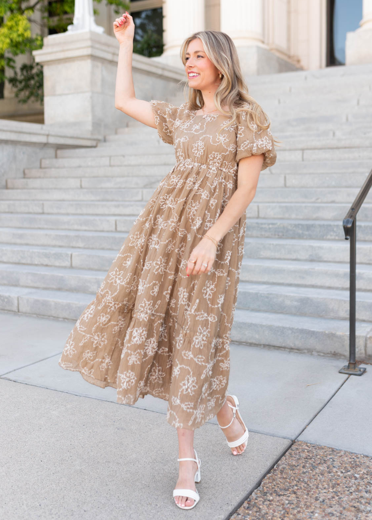 Esther Light Mocha Embroidered Dress