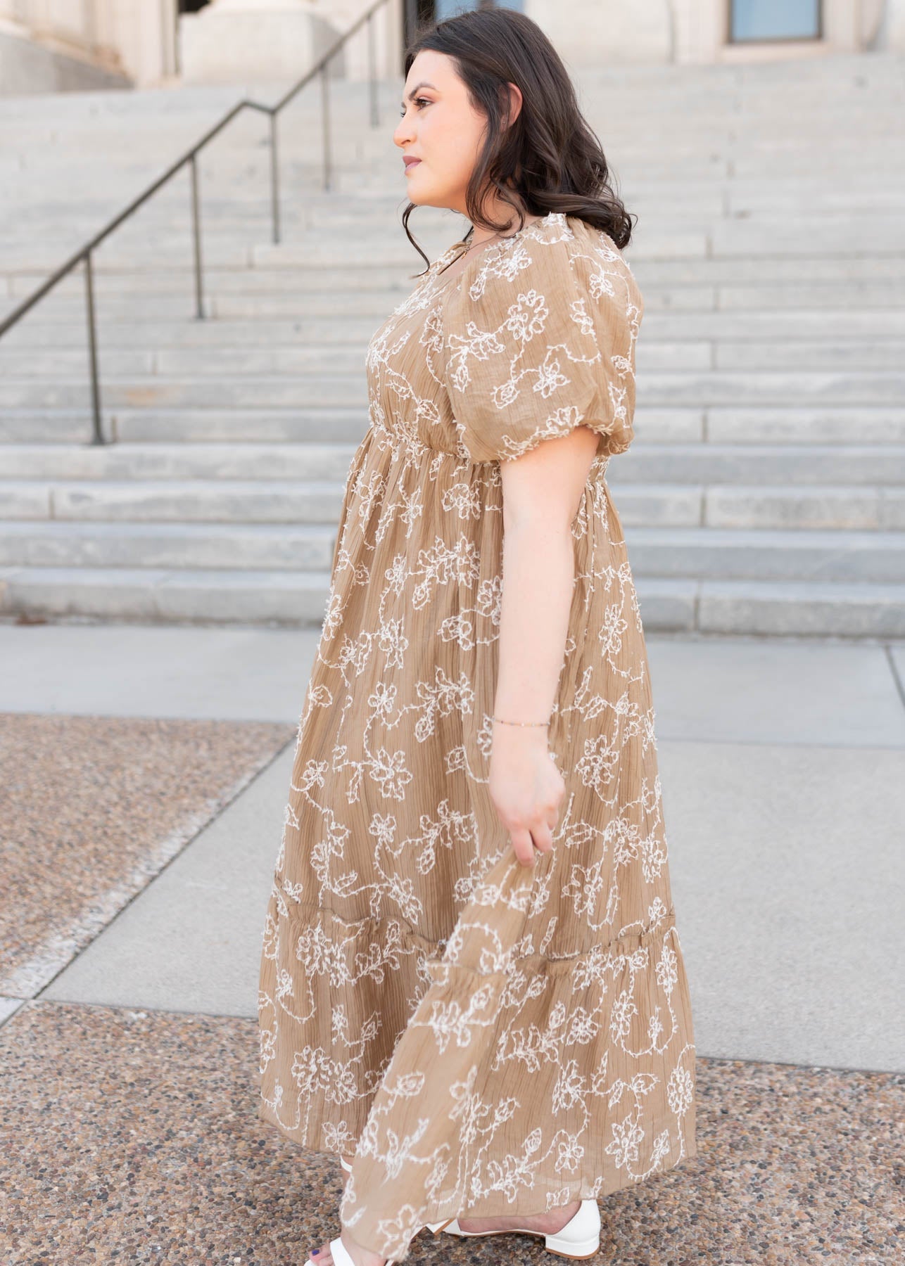 Esther Light Mocha Embroidered Dress