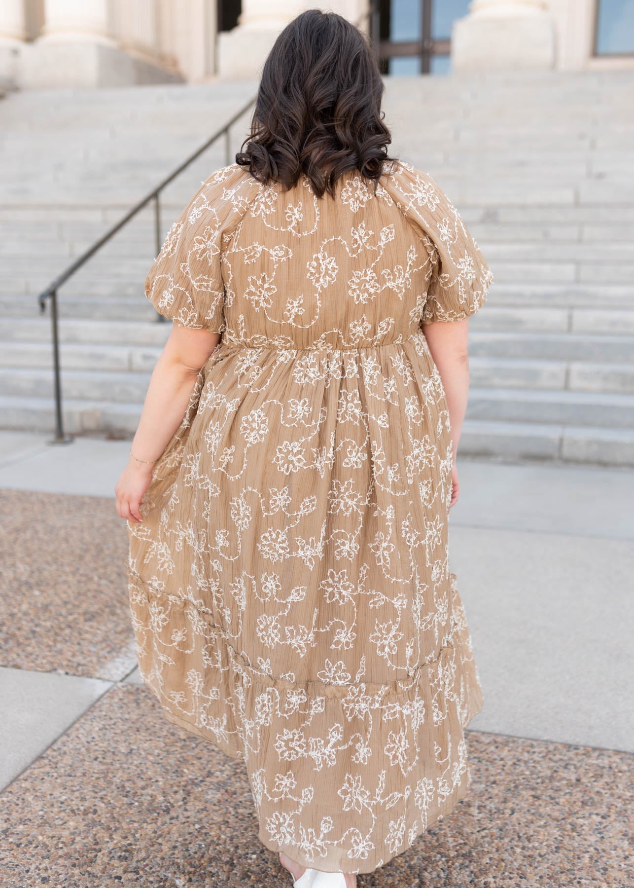 Esther Light Mocha Embroidered Dress