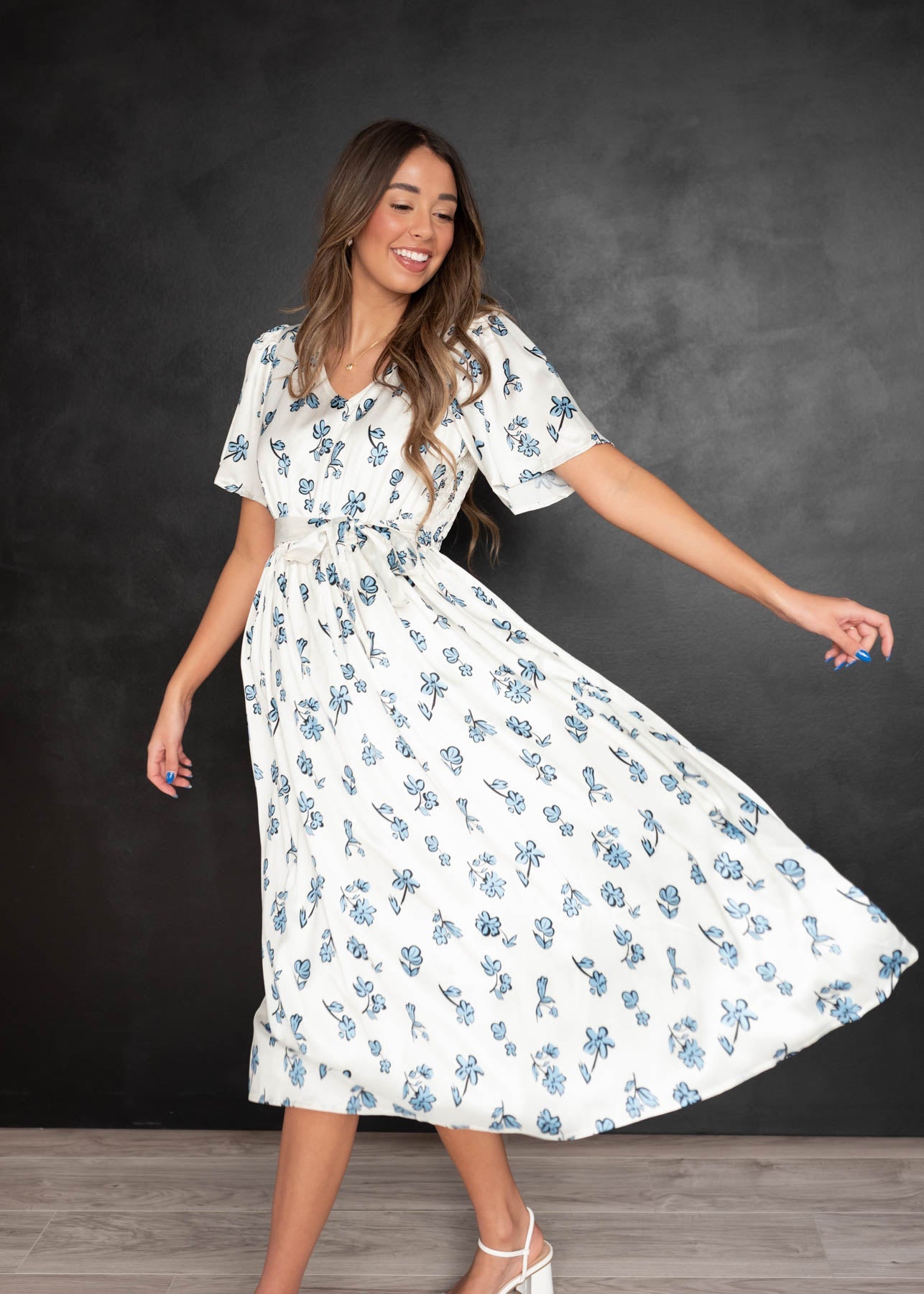Evelyn Blue Floral Dress