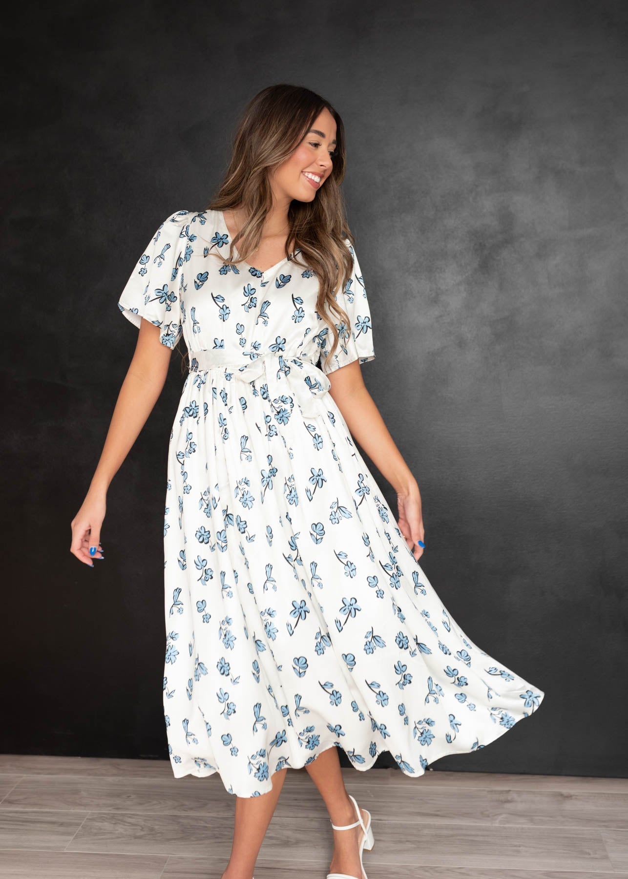 Evelyn Blue Floral Dress