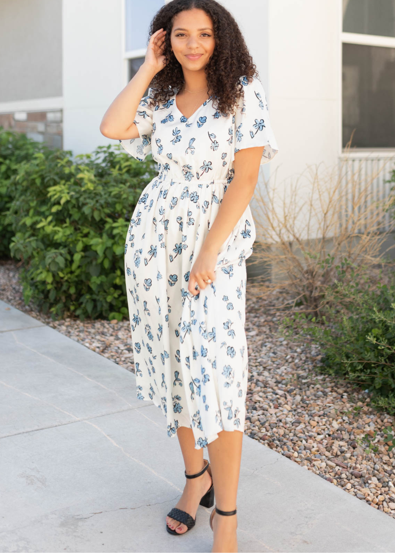 Evelyn Blue Floral Dress