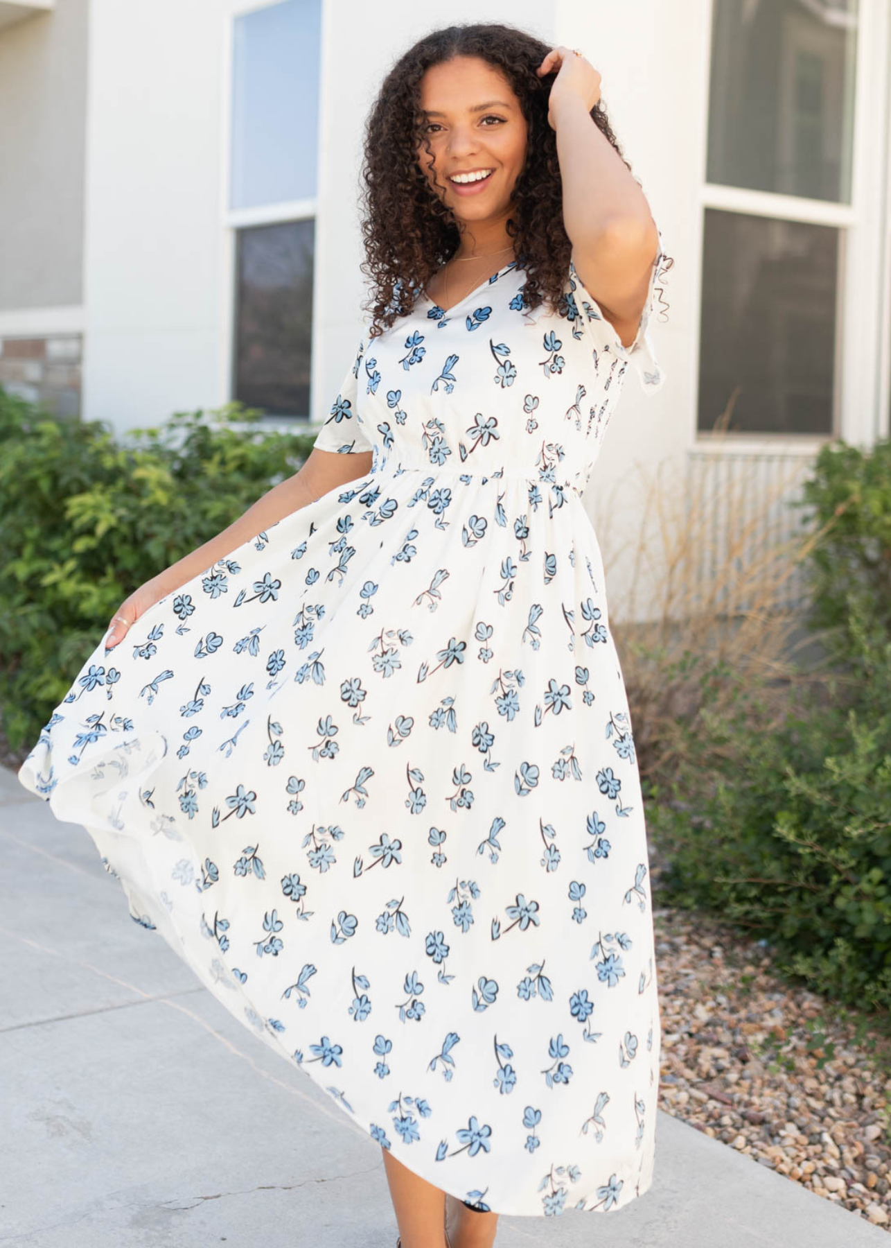 Evelyn Blue Floral Dress