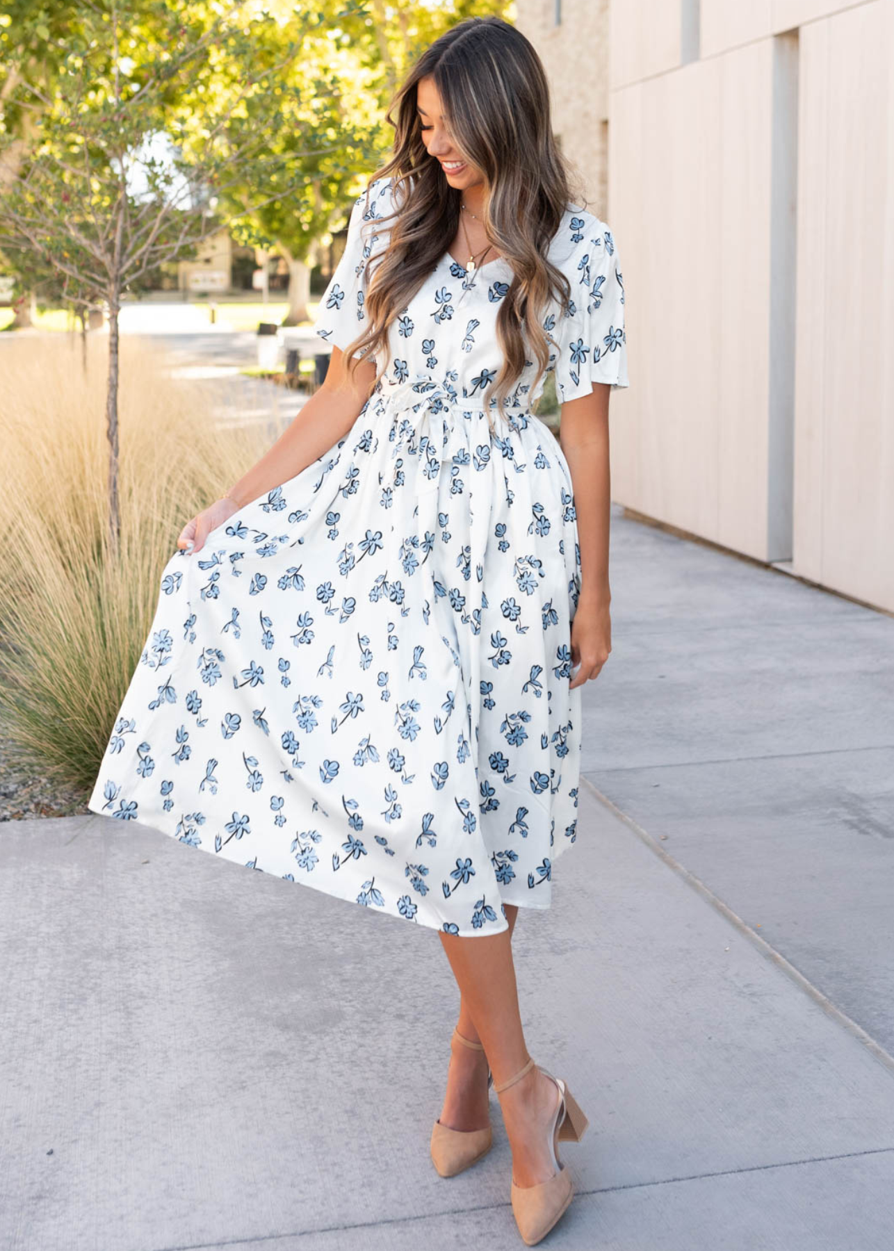 Evelyn Blue Floral Dress