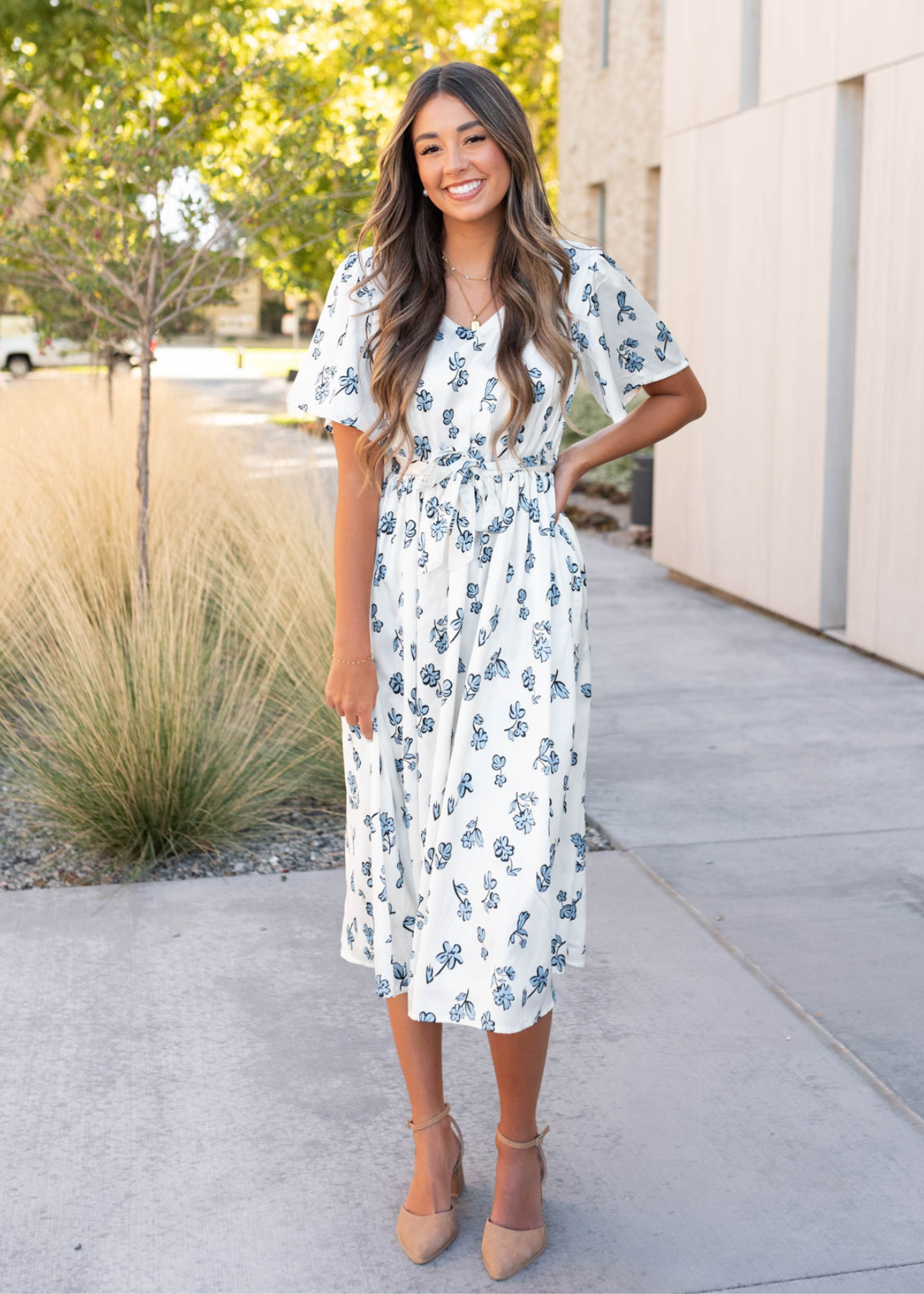 Evelyn Blue Floral Dress
