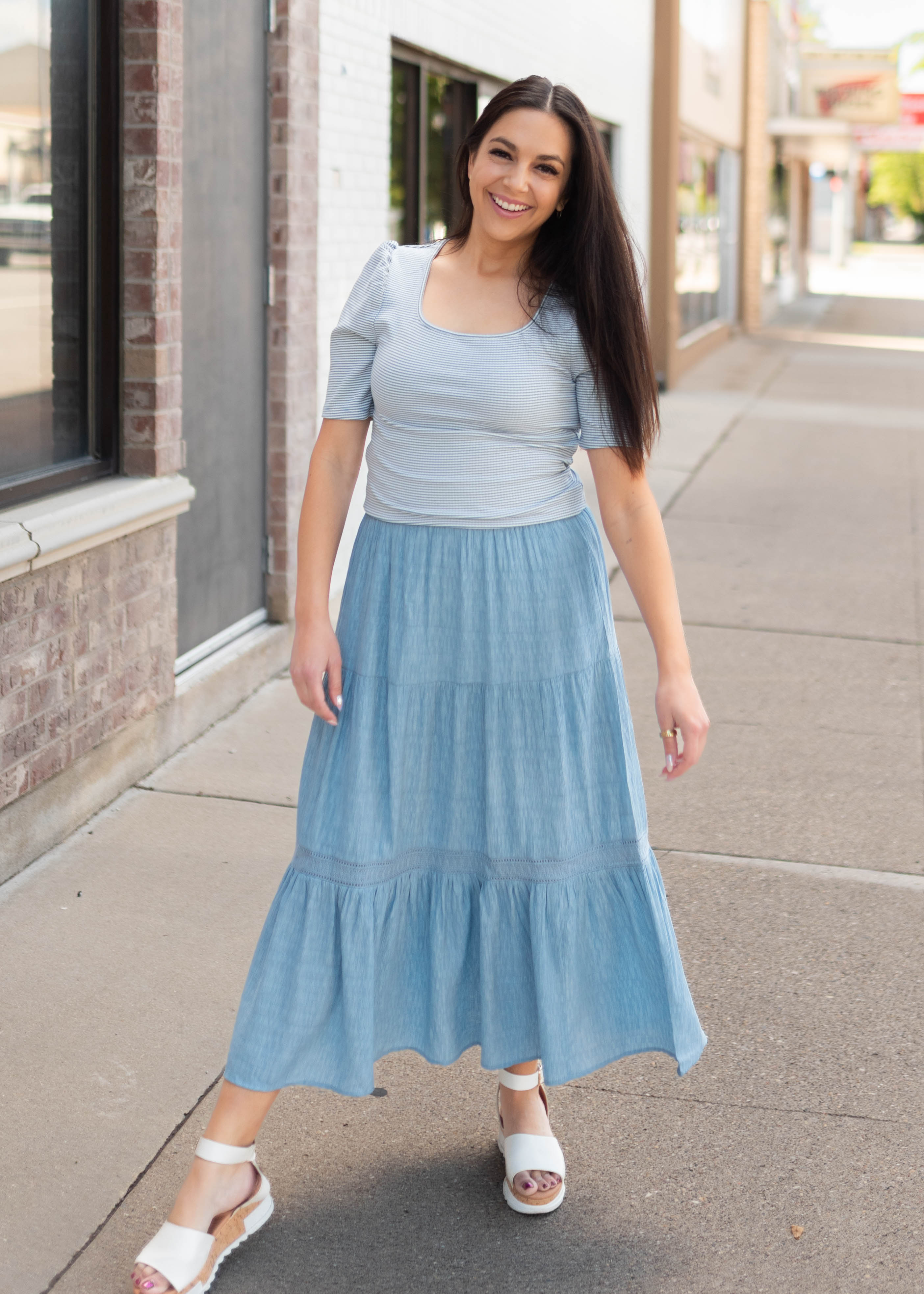Evie Denim Tiered Skirt