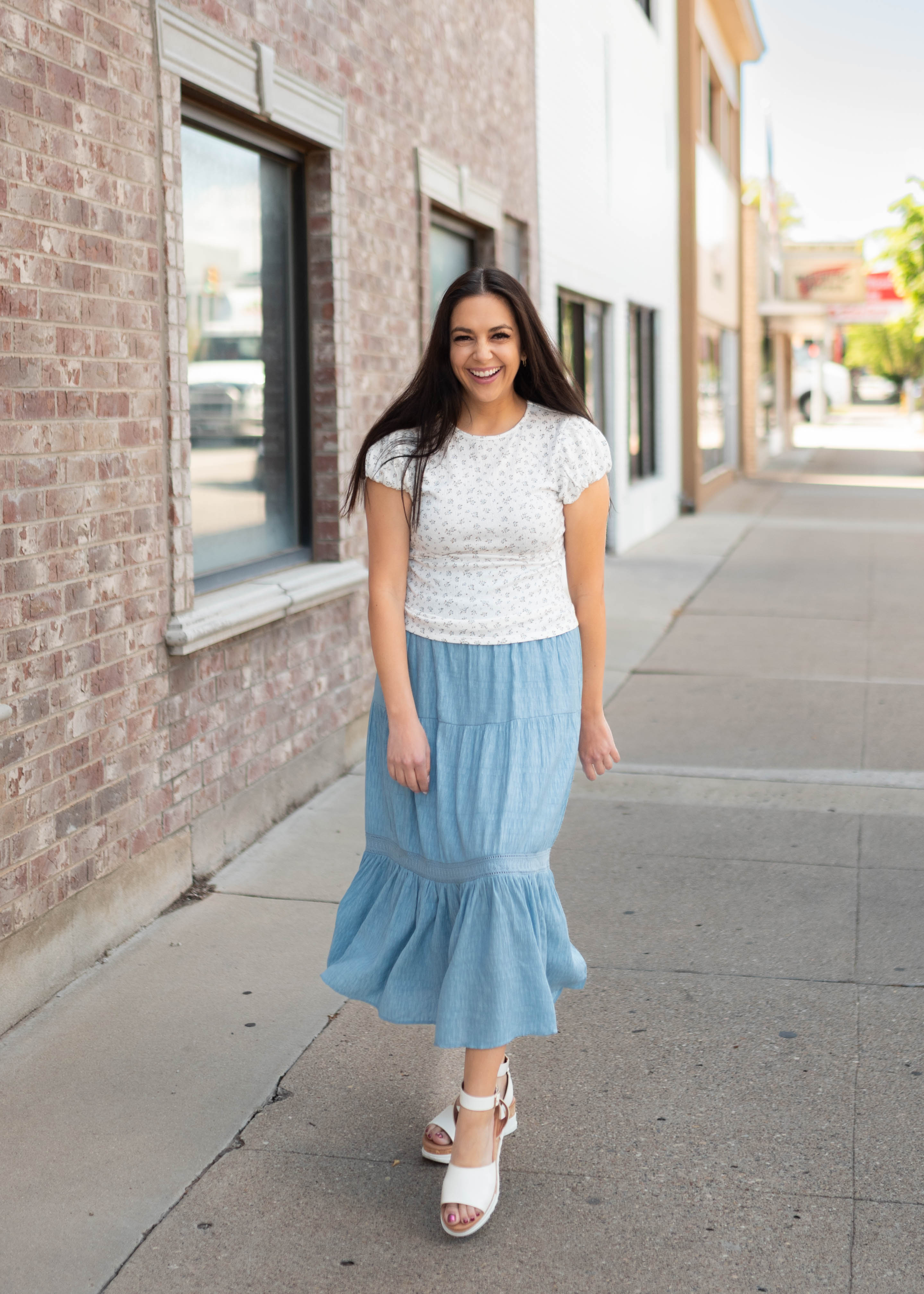 Evie Denim Tiered Skirt