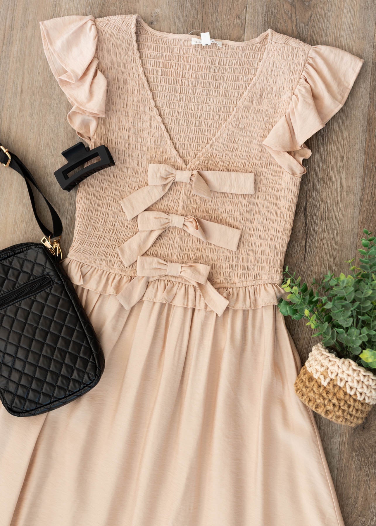 Gabrielle Light Beige Bow Dress