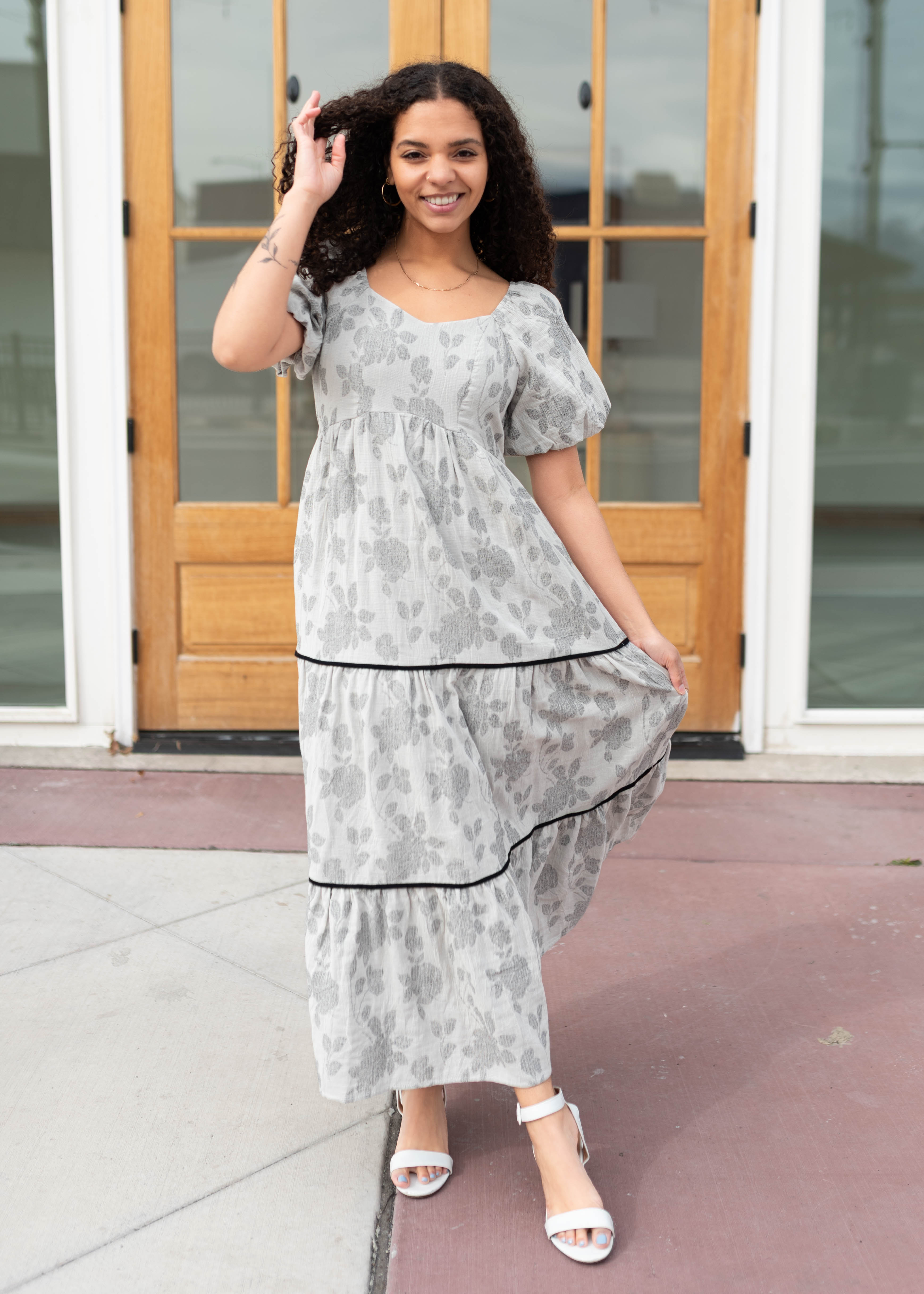 Halle Grey Floral Dress