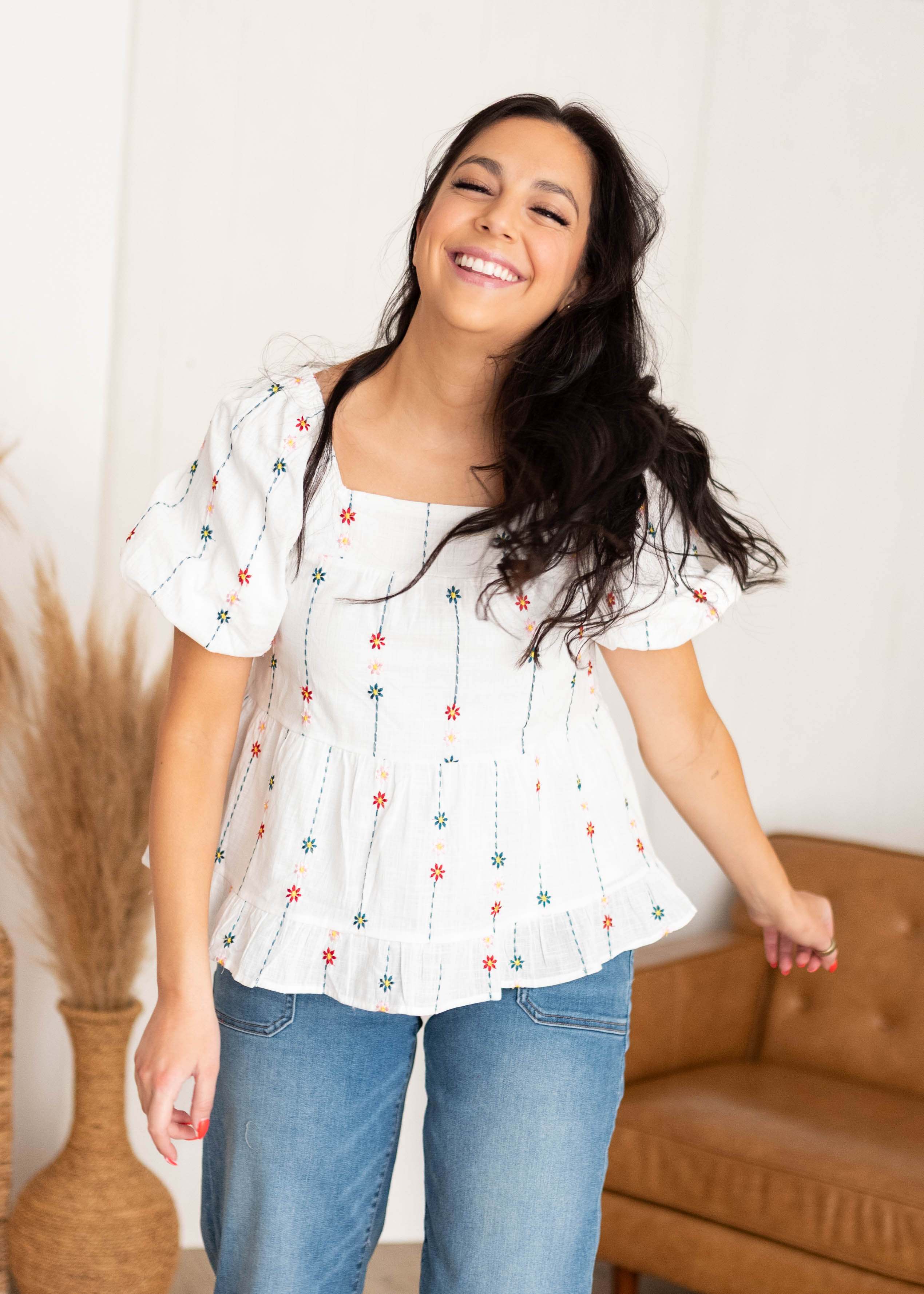 Heidi White Floral Blouse