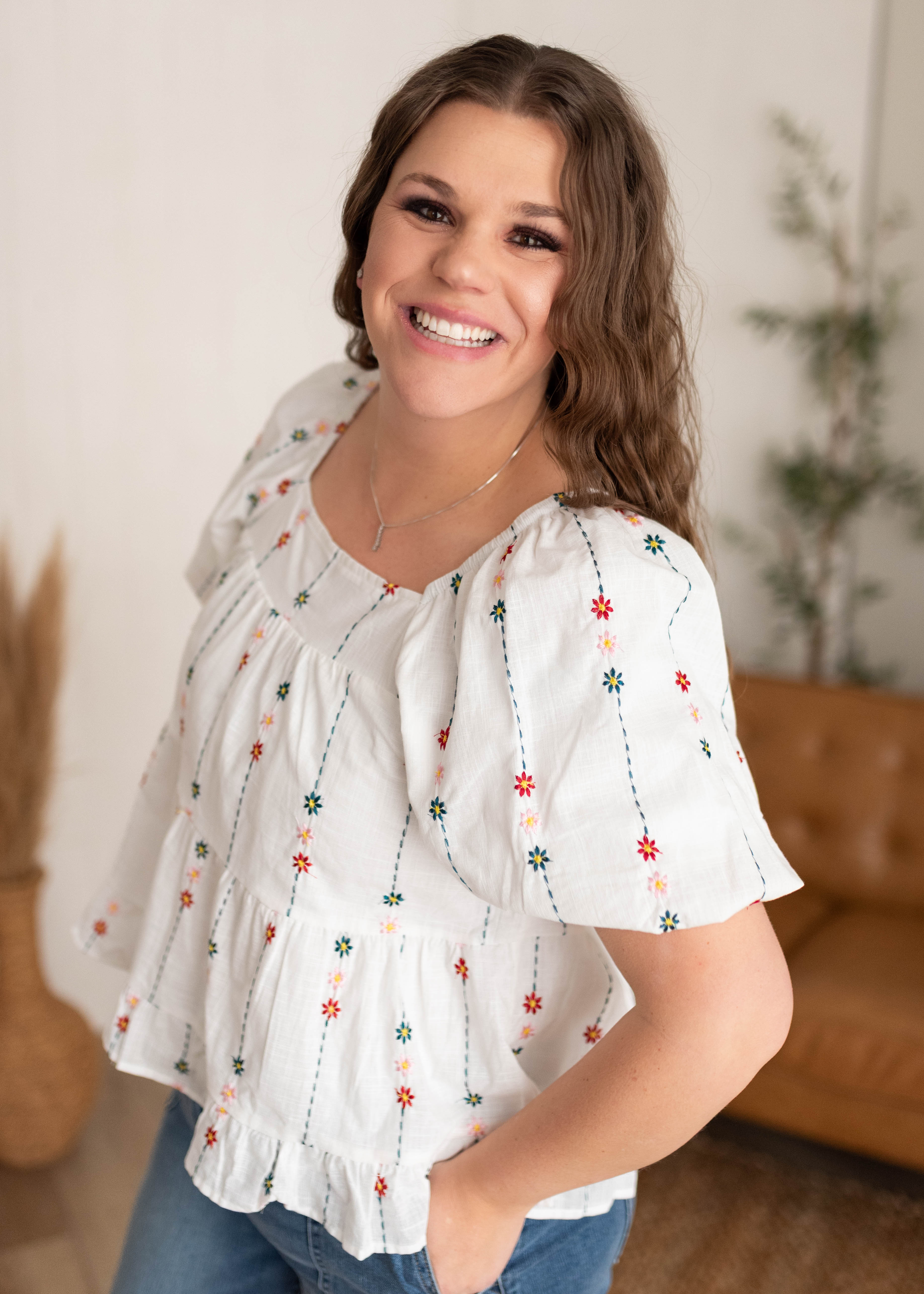 Heidi White Floral Blouse