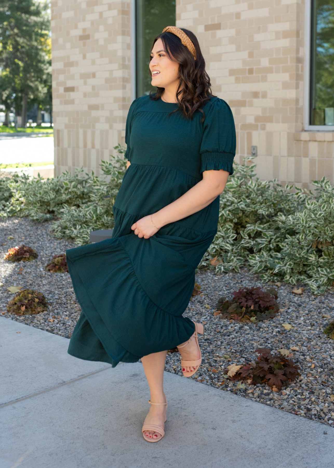 Janessa Tiered Dark Green Dress