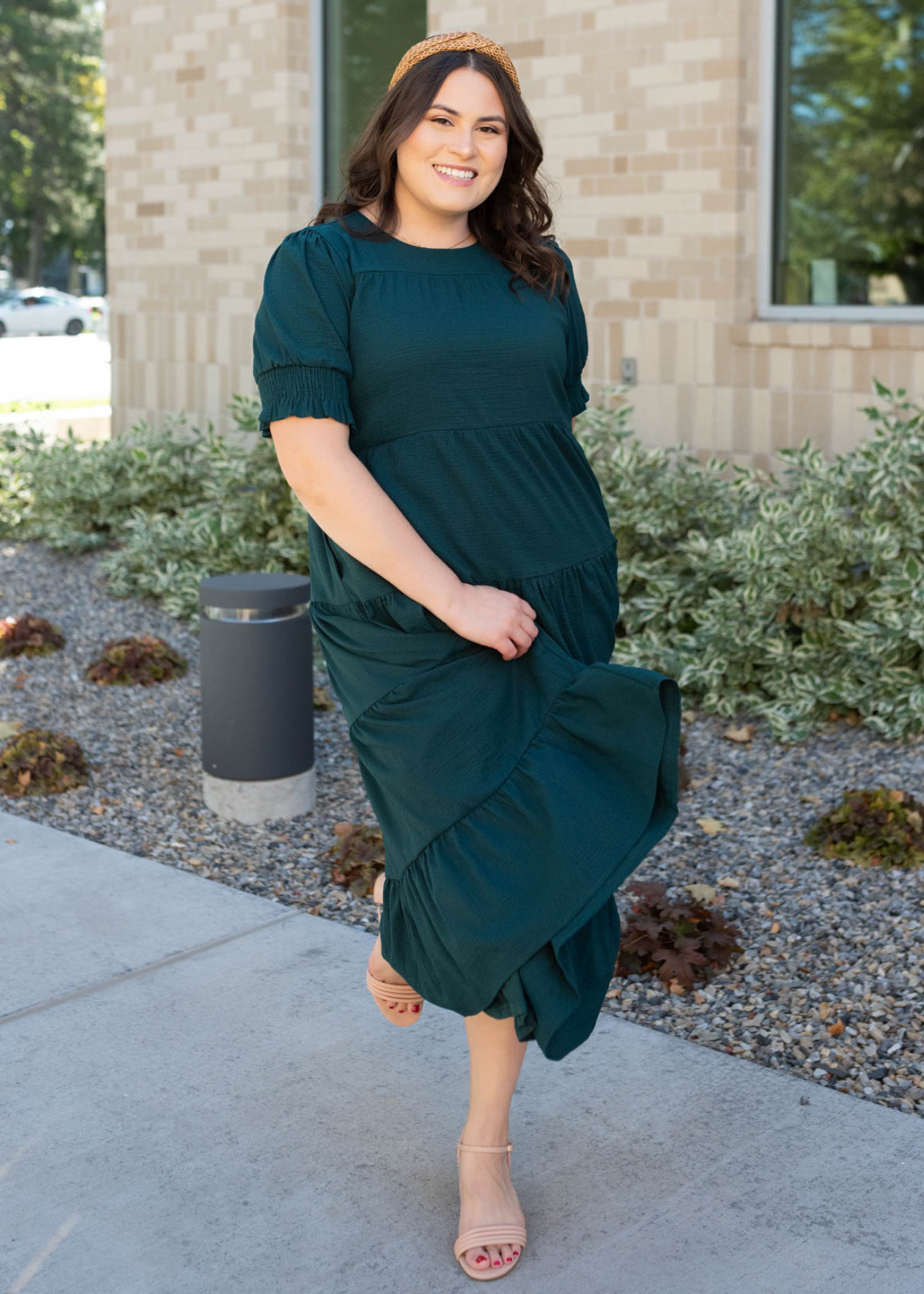 Janessa Tiered Dark Green Dress